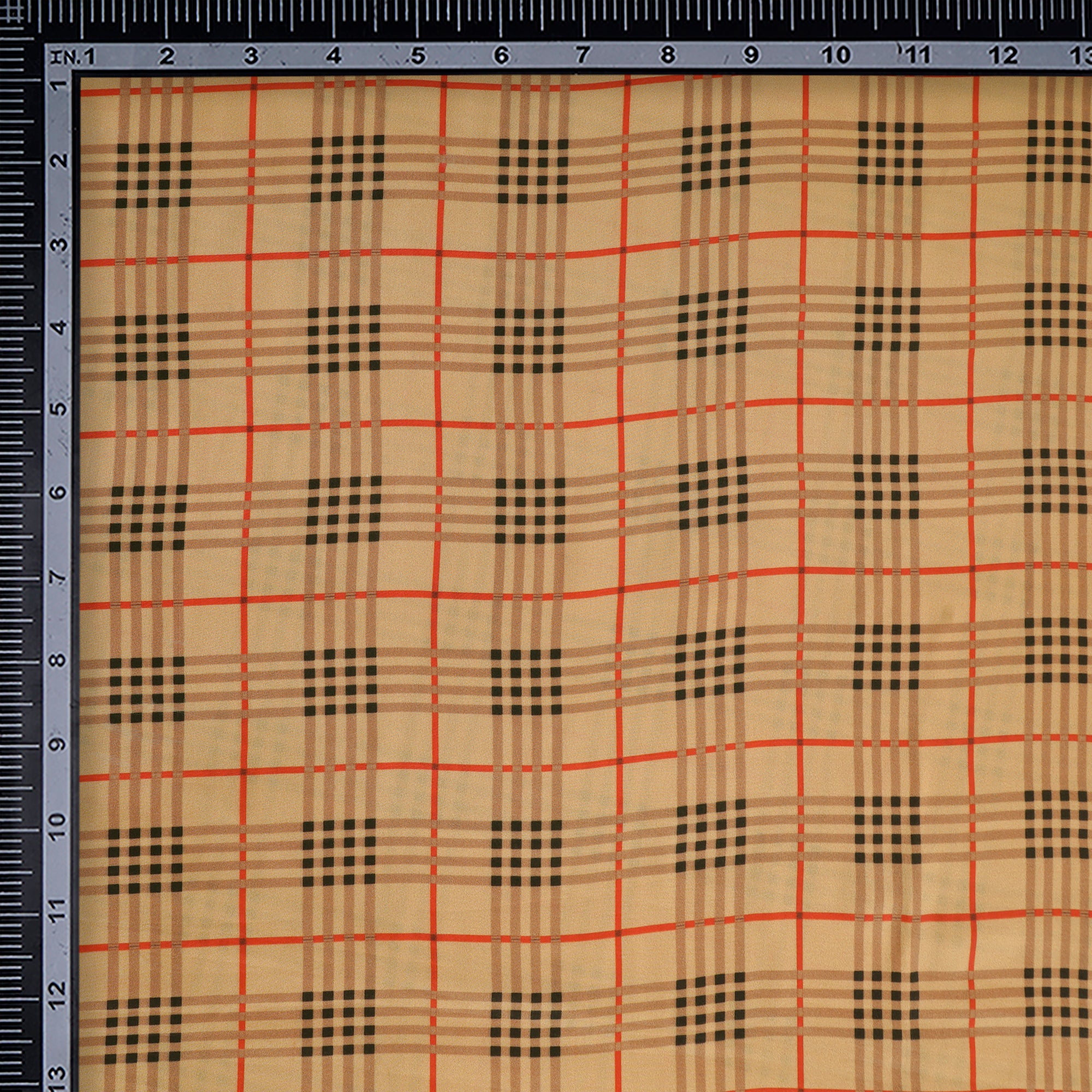 Buff Yellow Check Pattern Printed Crepe Fabric