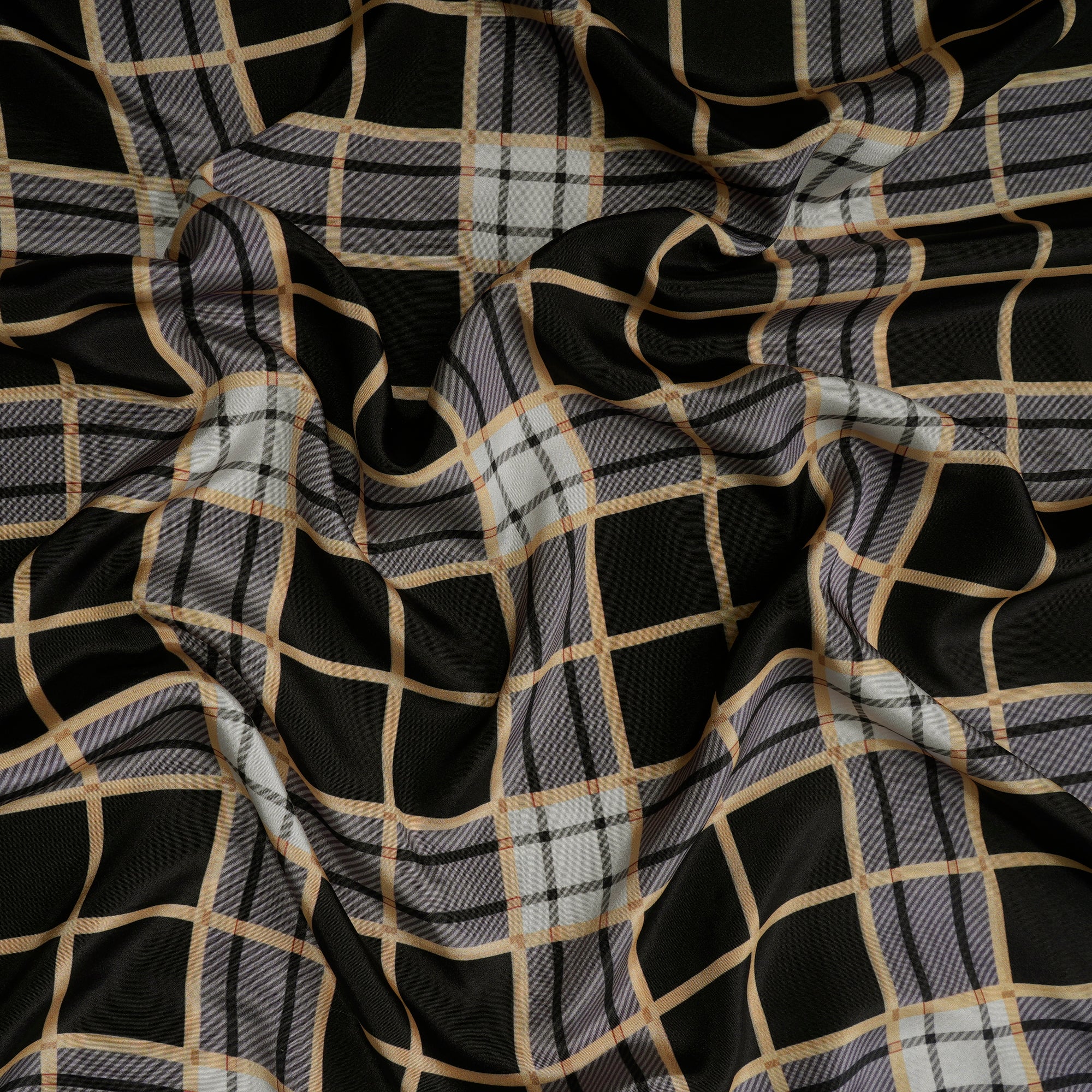 Black Check Pattern Printed Crepe Fabric