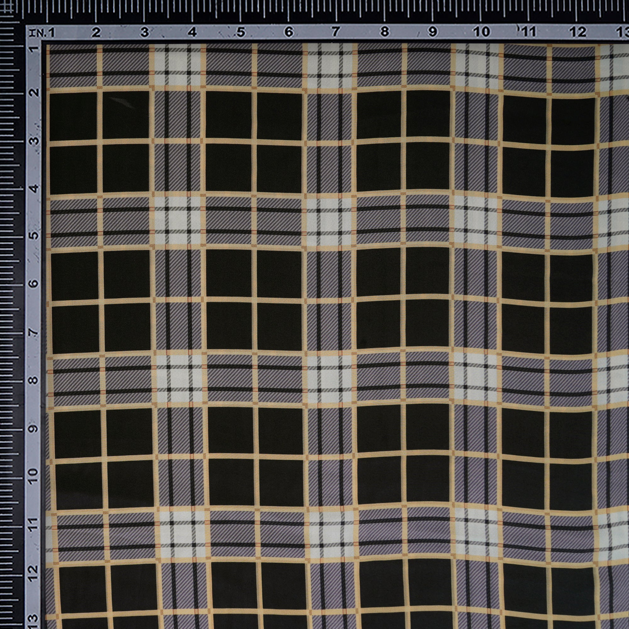 Black Check Pattern Printed Crepe Fabric