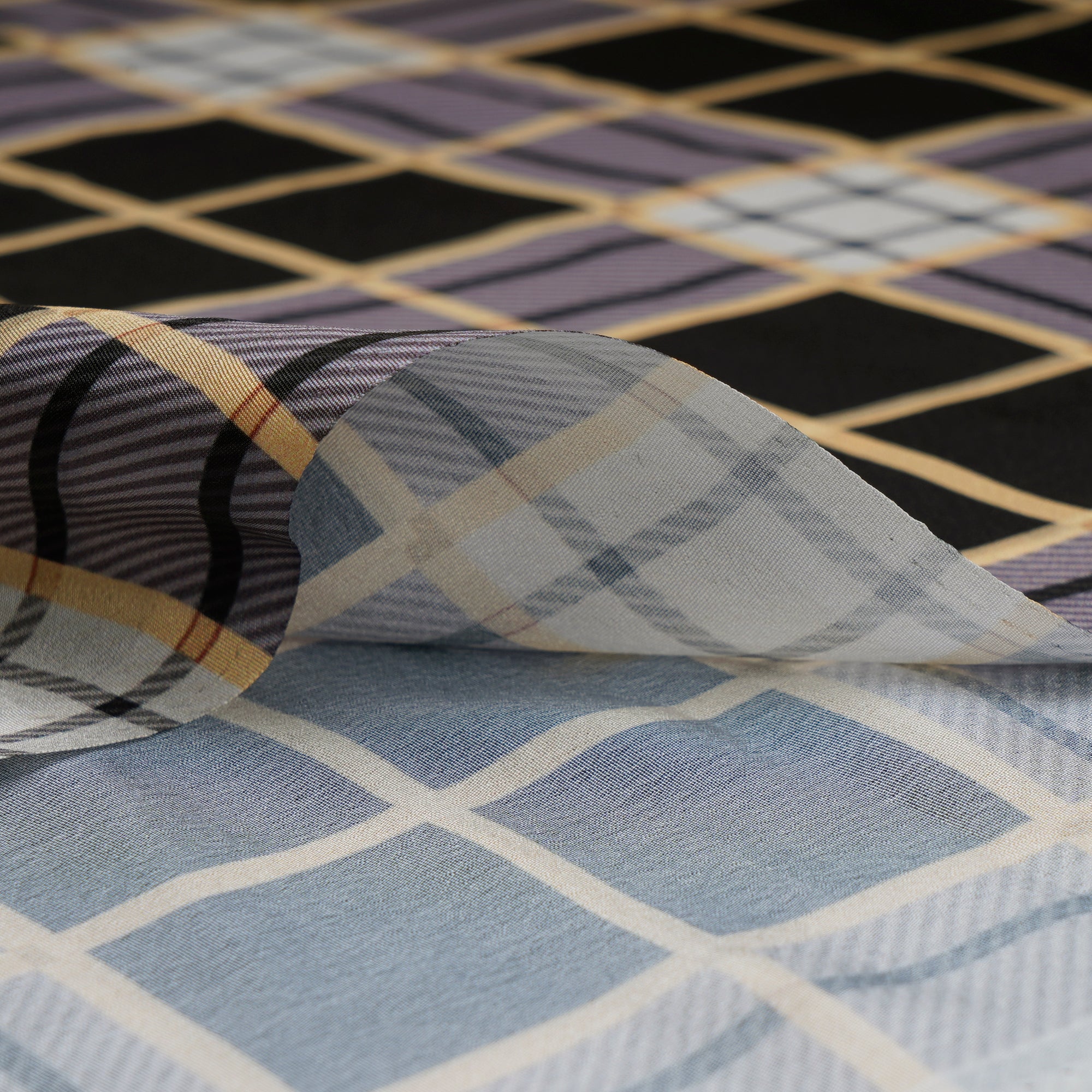 Black Check Pattern Printed Crepe Fabric