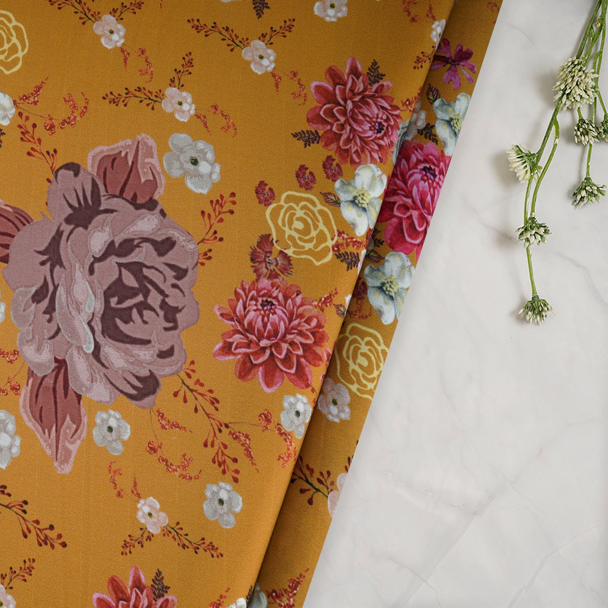 Arrowwood Floral Pattern Printed Crepe Fabric