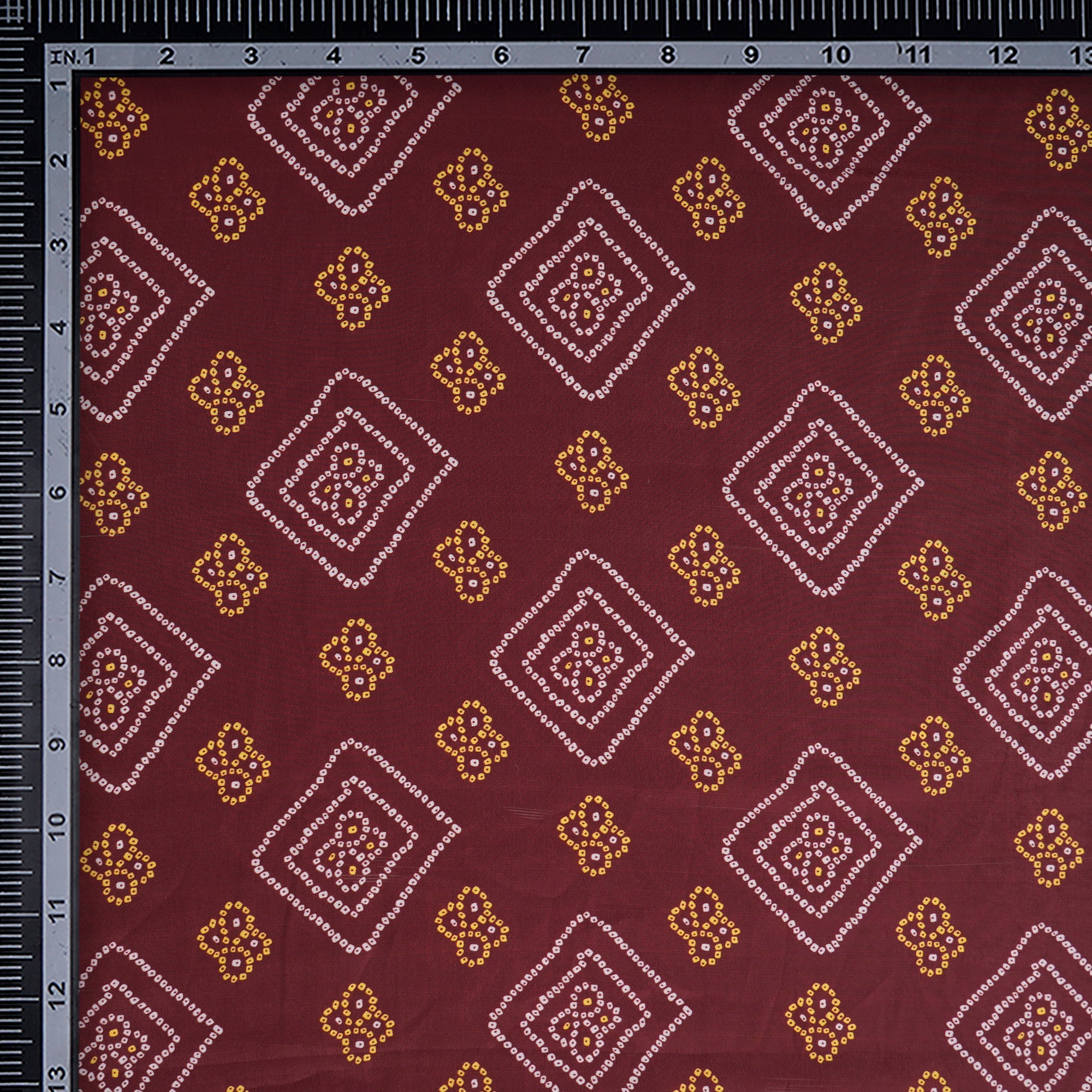 Brown Bandhani Pattern Printed Crepe Fabric