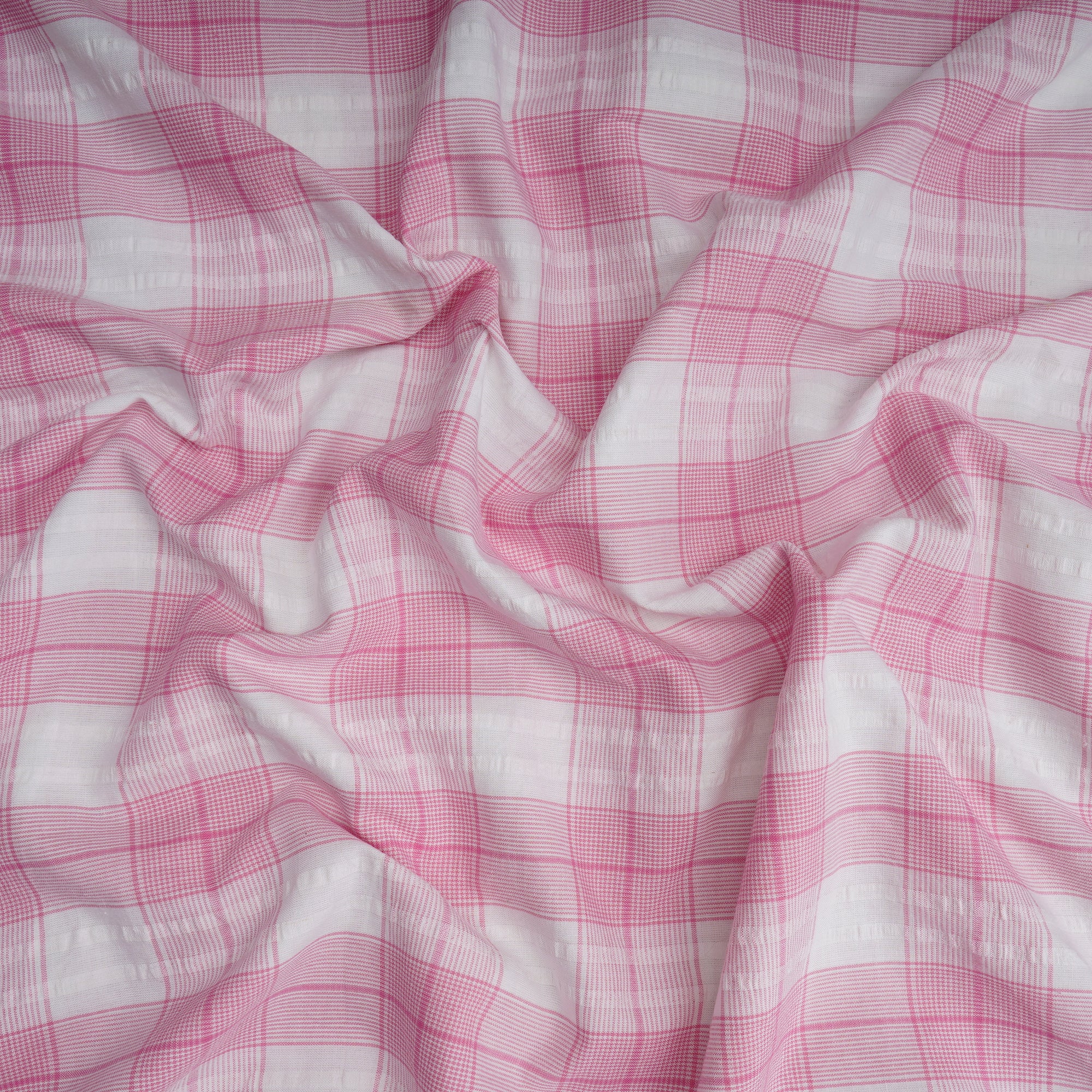 White-Pink Check Pattern Yarn Dyed Cotton Fabric