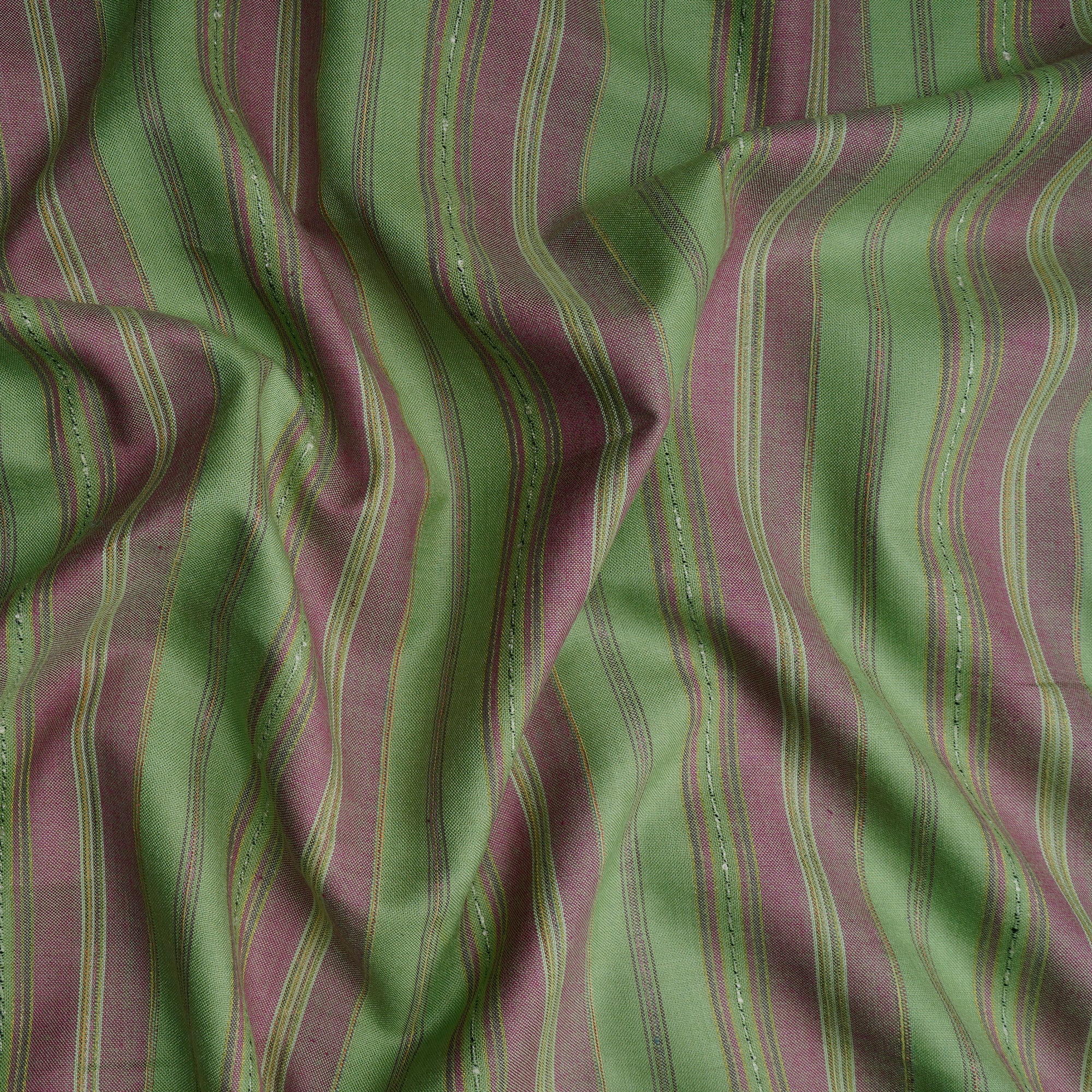 Green-Pink Stripe Pattern Yarn Dyed Cotton Fabric