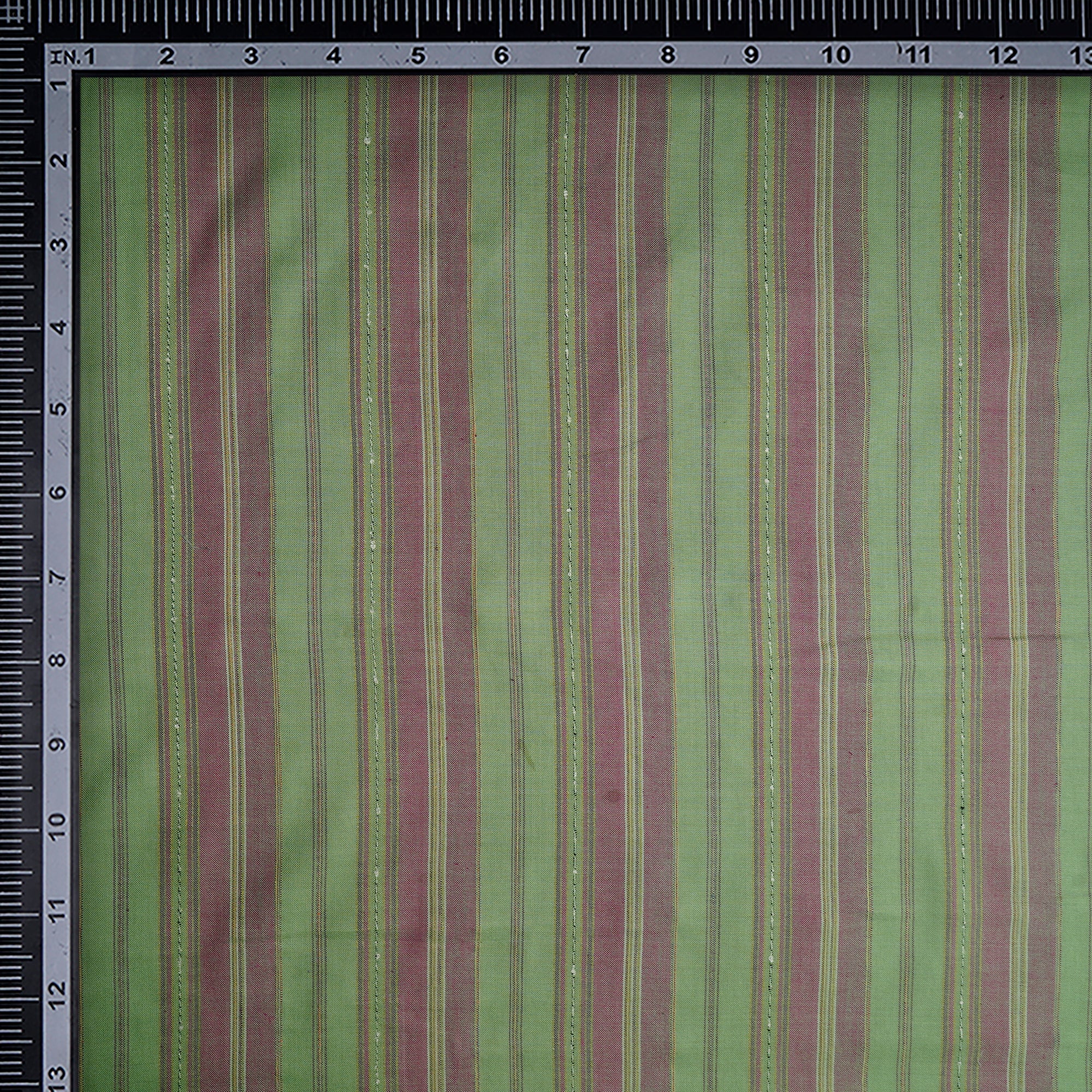 Green-Pink Stripe Pattern Yarn Dyed Cotton Fabric