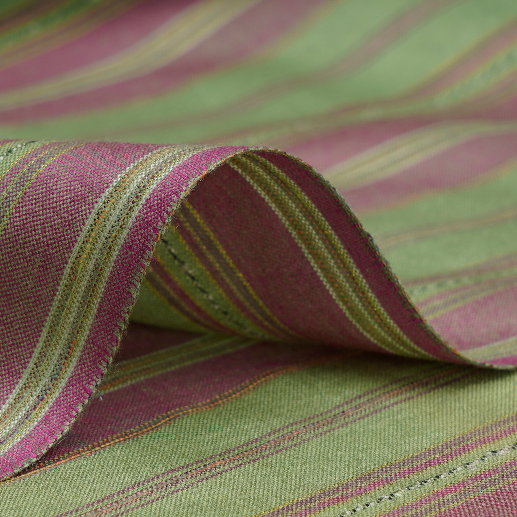 Green-Pink Stripe Pattern Yarn Dyed Cotton Fabric