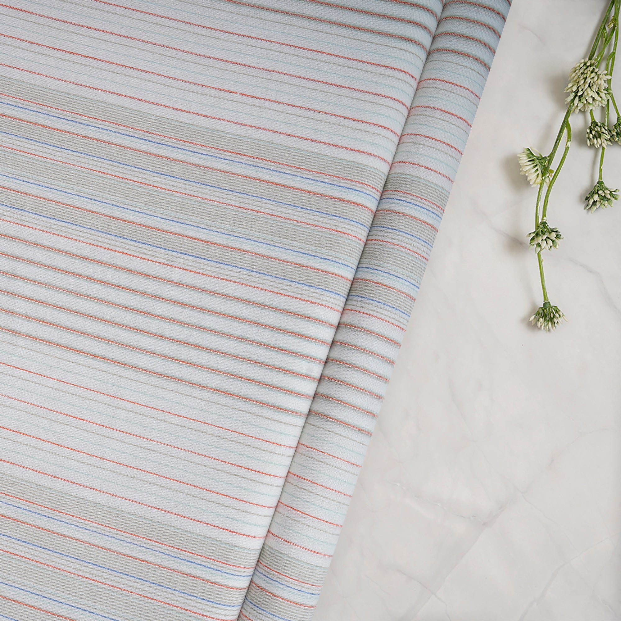 Off-White Stripe Pattern Yarn Dyed Cotton Fabric