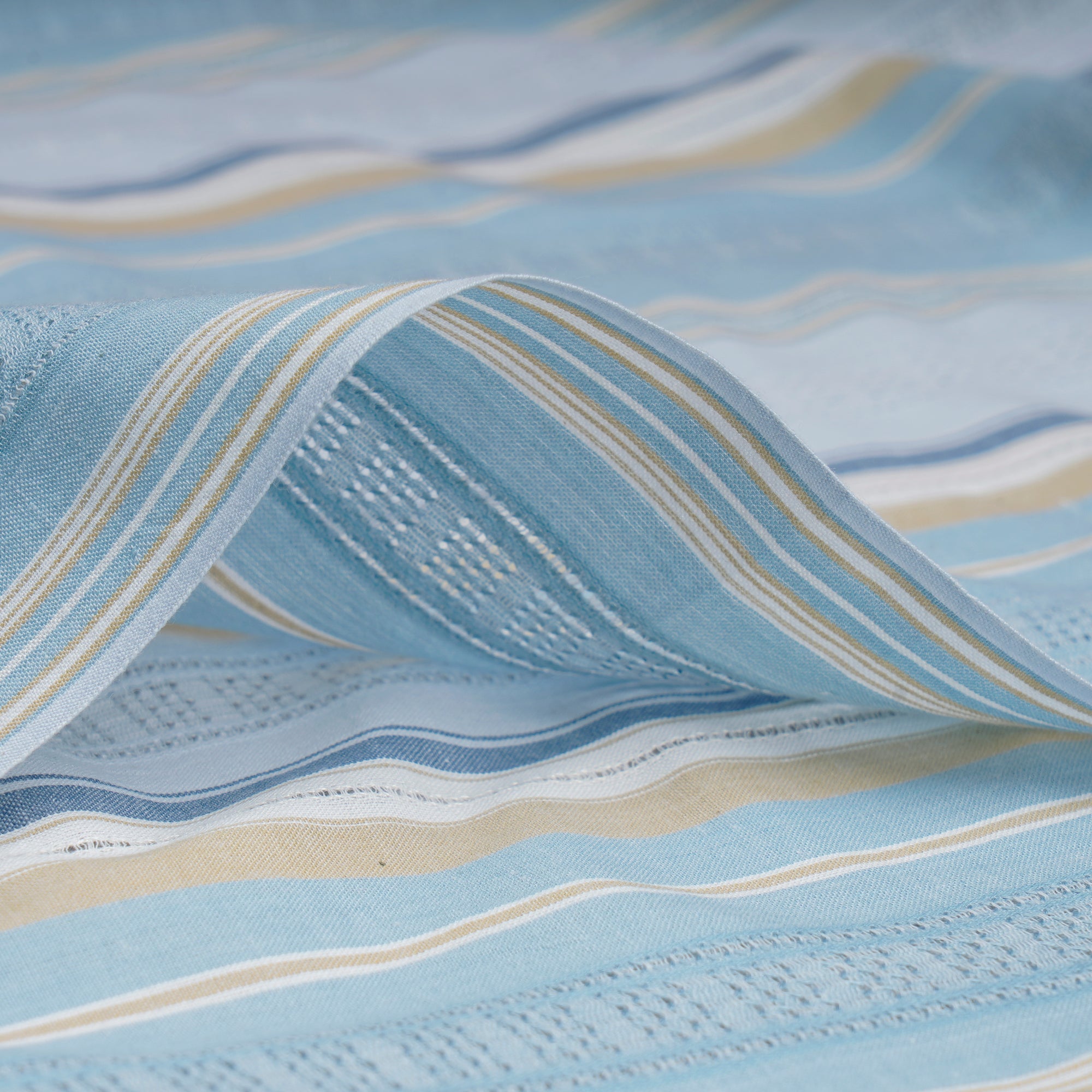 Powder Blue Stripe Pattern Yarn Dyed Cotton Fabric