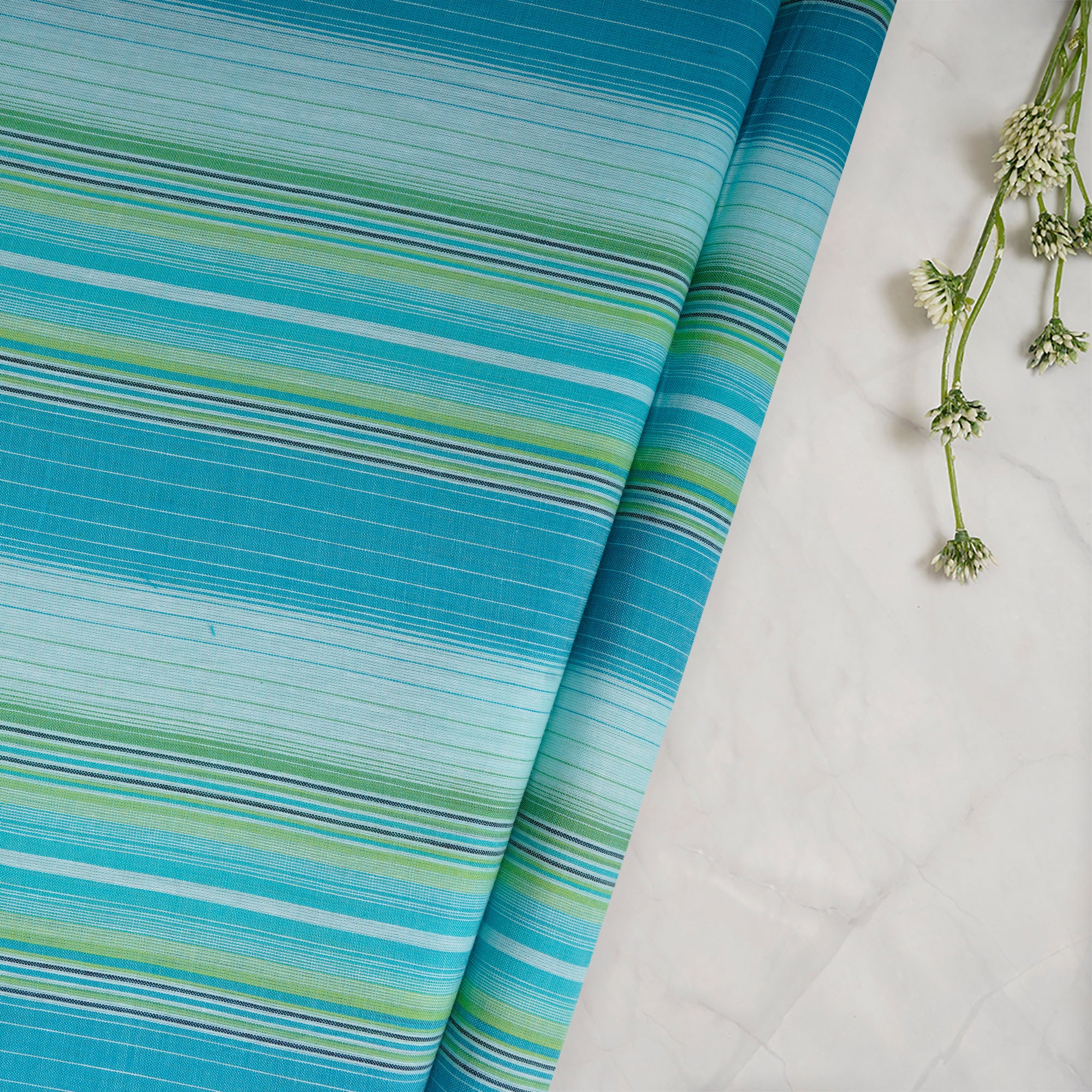 Light Blue Stripe Pattern Yarn Dyed Cotton Fabric