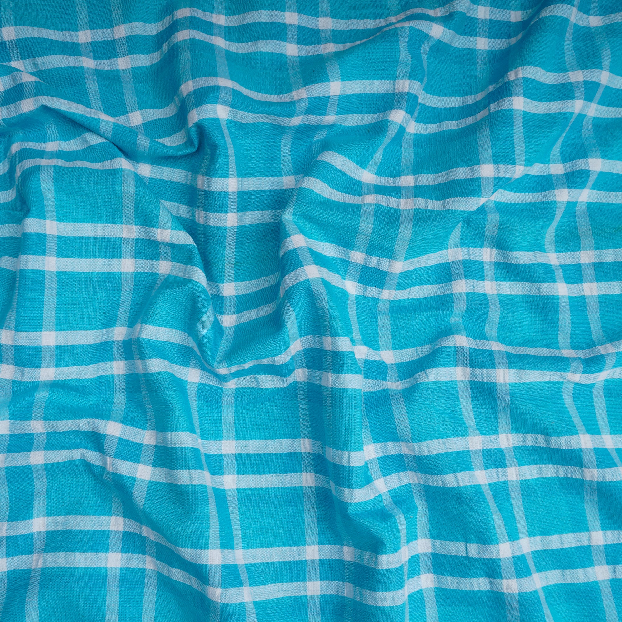 Sky Blue Check Pattern Yarn Dyed Cotton Fabric