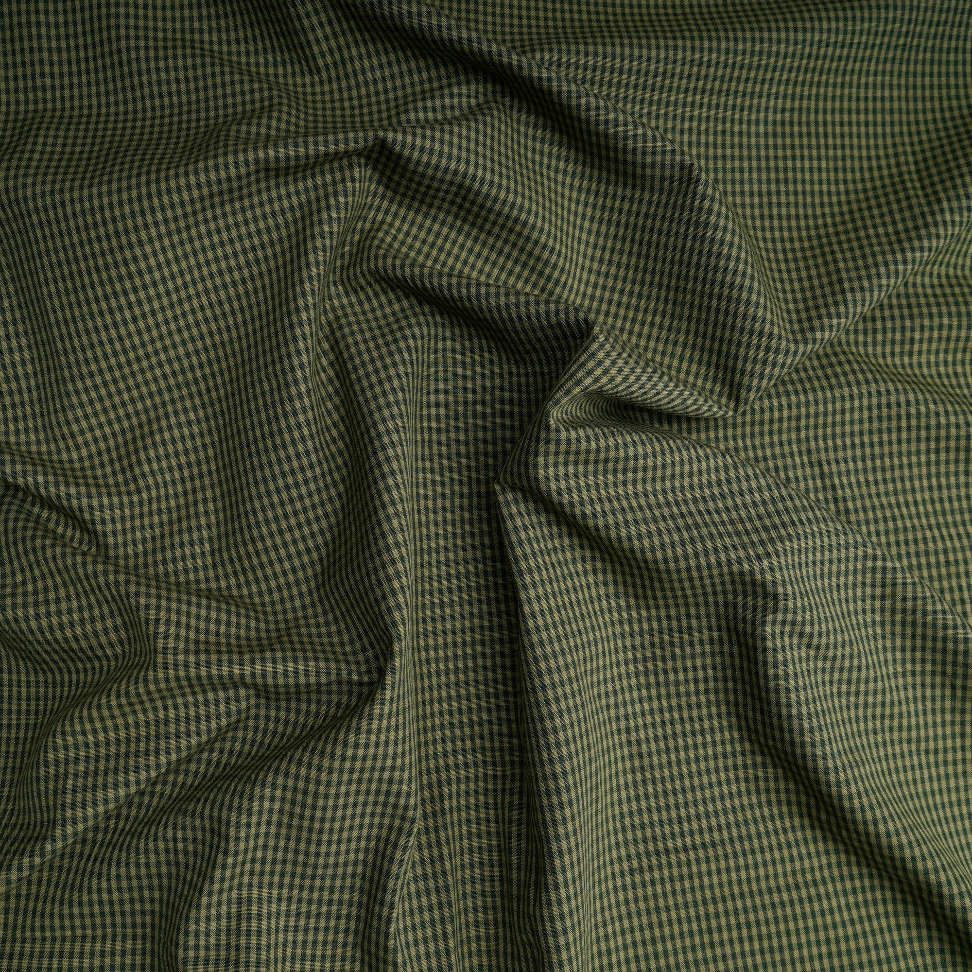 Olive Green Check Pattern Yarn Dyed Cotton Fabric