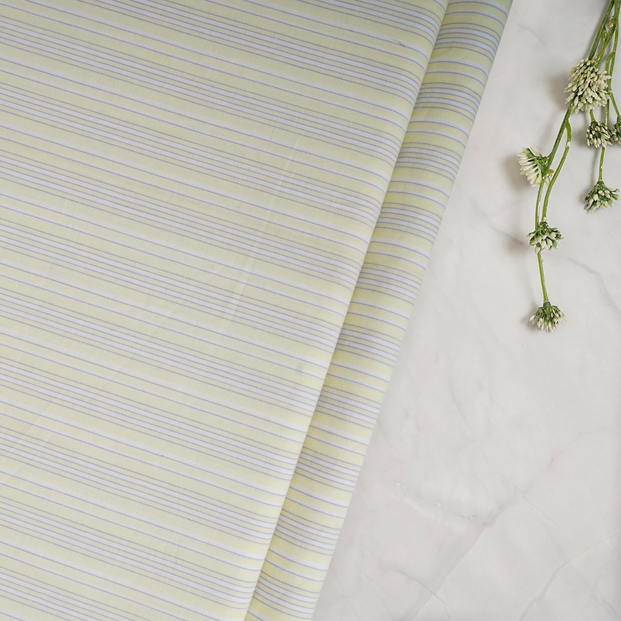 Powder Yellow Stripe Pattern Yarn Dyed Cotton Fabric