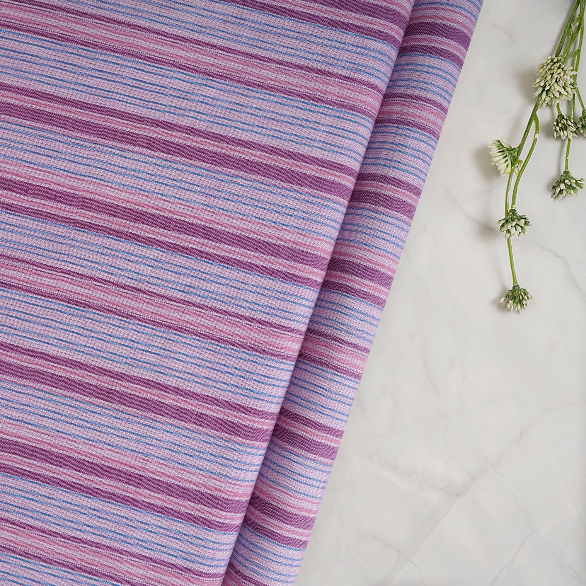 Purple Stripe Pattern Yarn Dyed Cotton Fabric