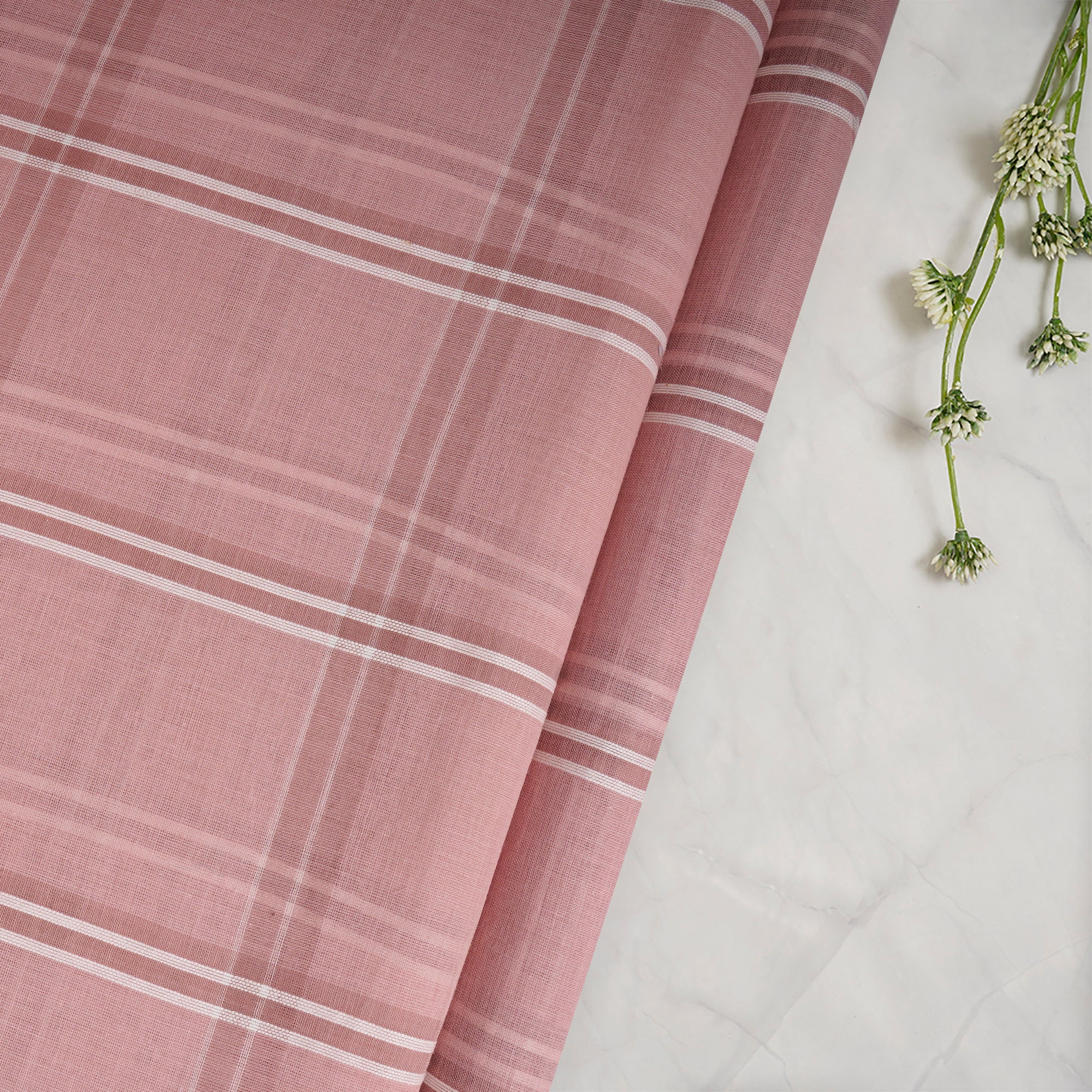 Powder Pink Check Pattern Yarn Dyed Cotton Fabric