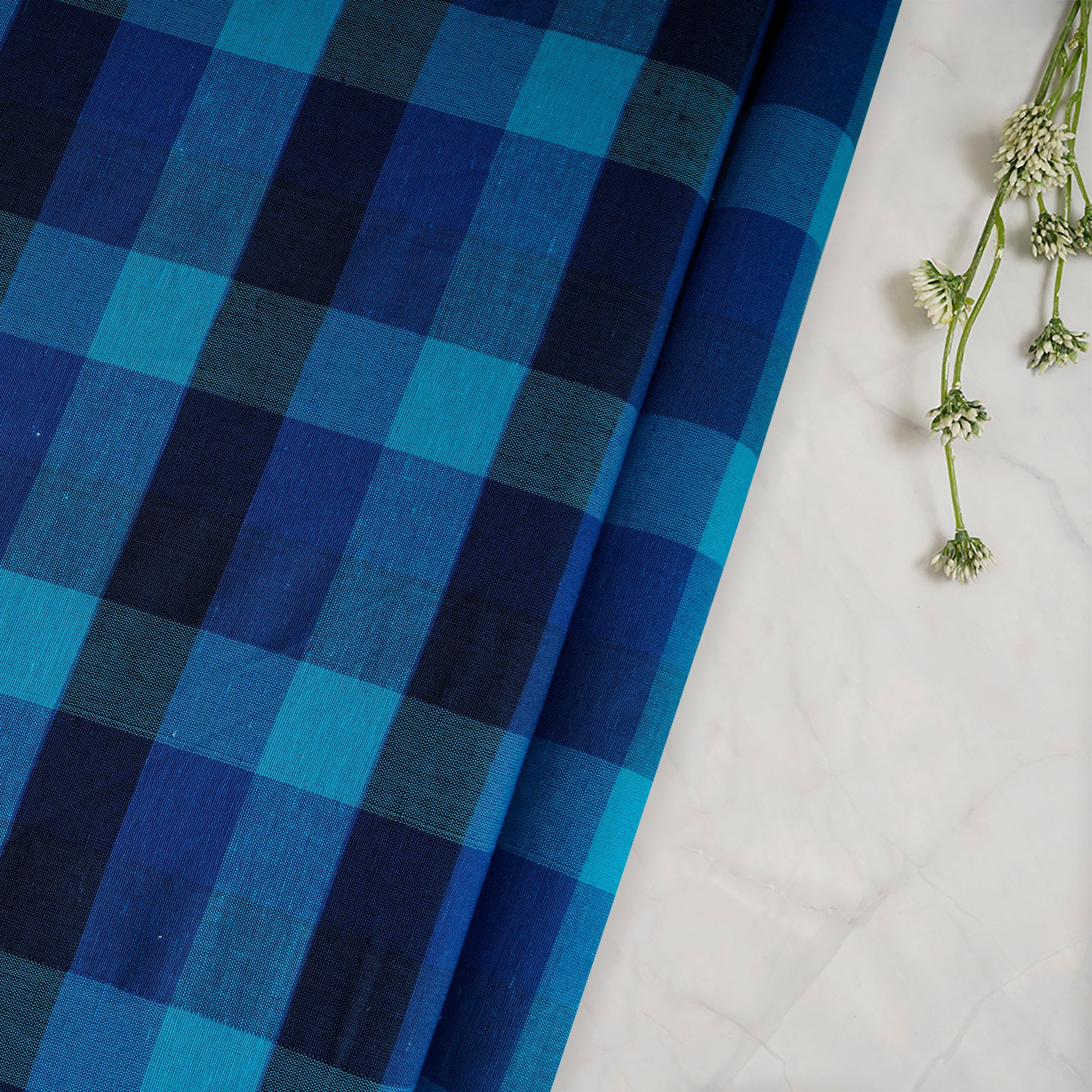 Blue Check Pattern Yarn Dyed Cotton Fabric