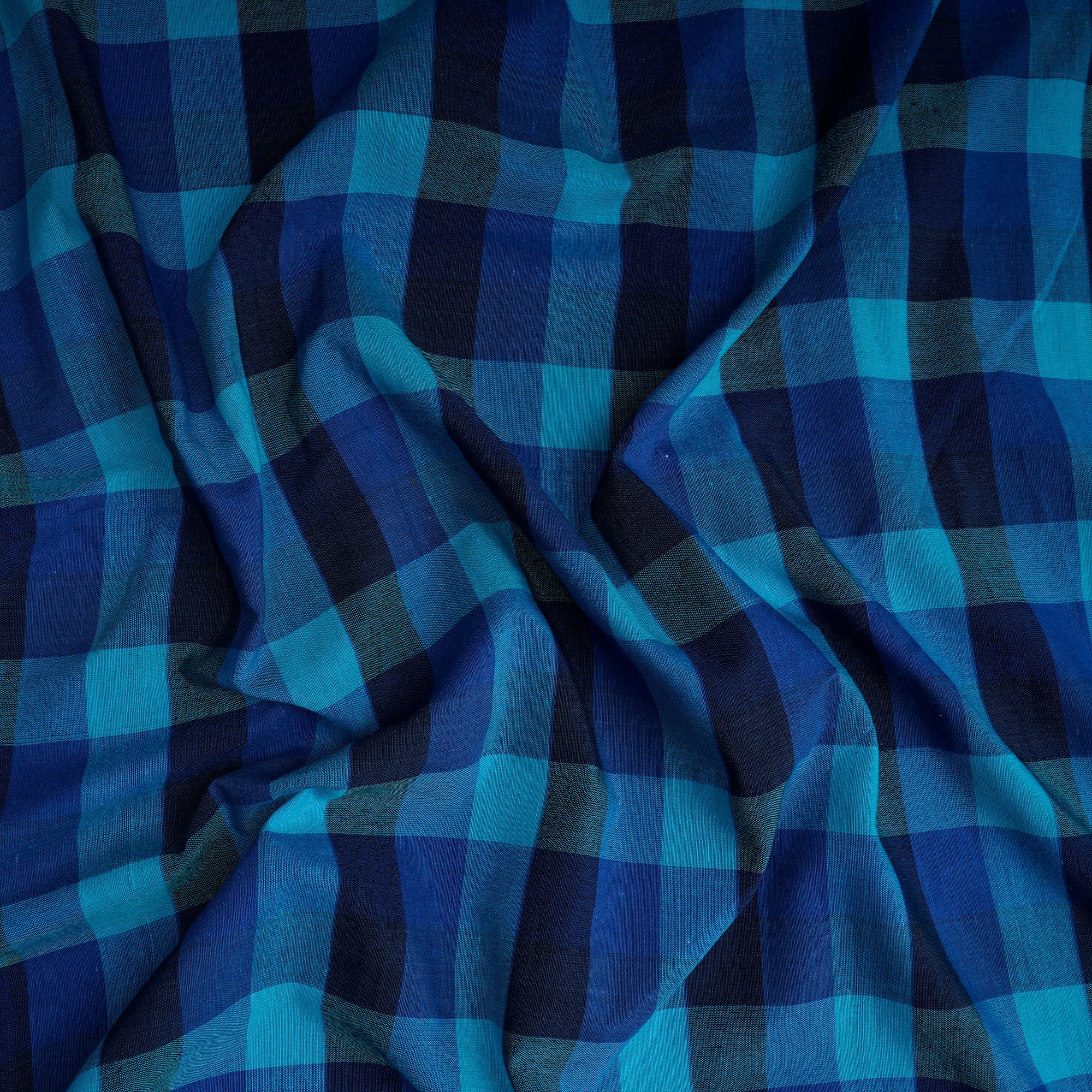 Blue Check Pattern Yarn Dyed Cotton Fabric