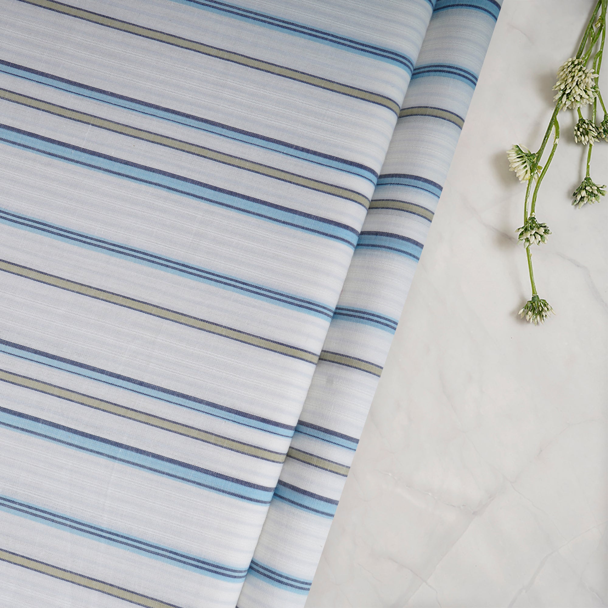 White Stripe Pattern Yarn Dyed Cotton Fabric