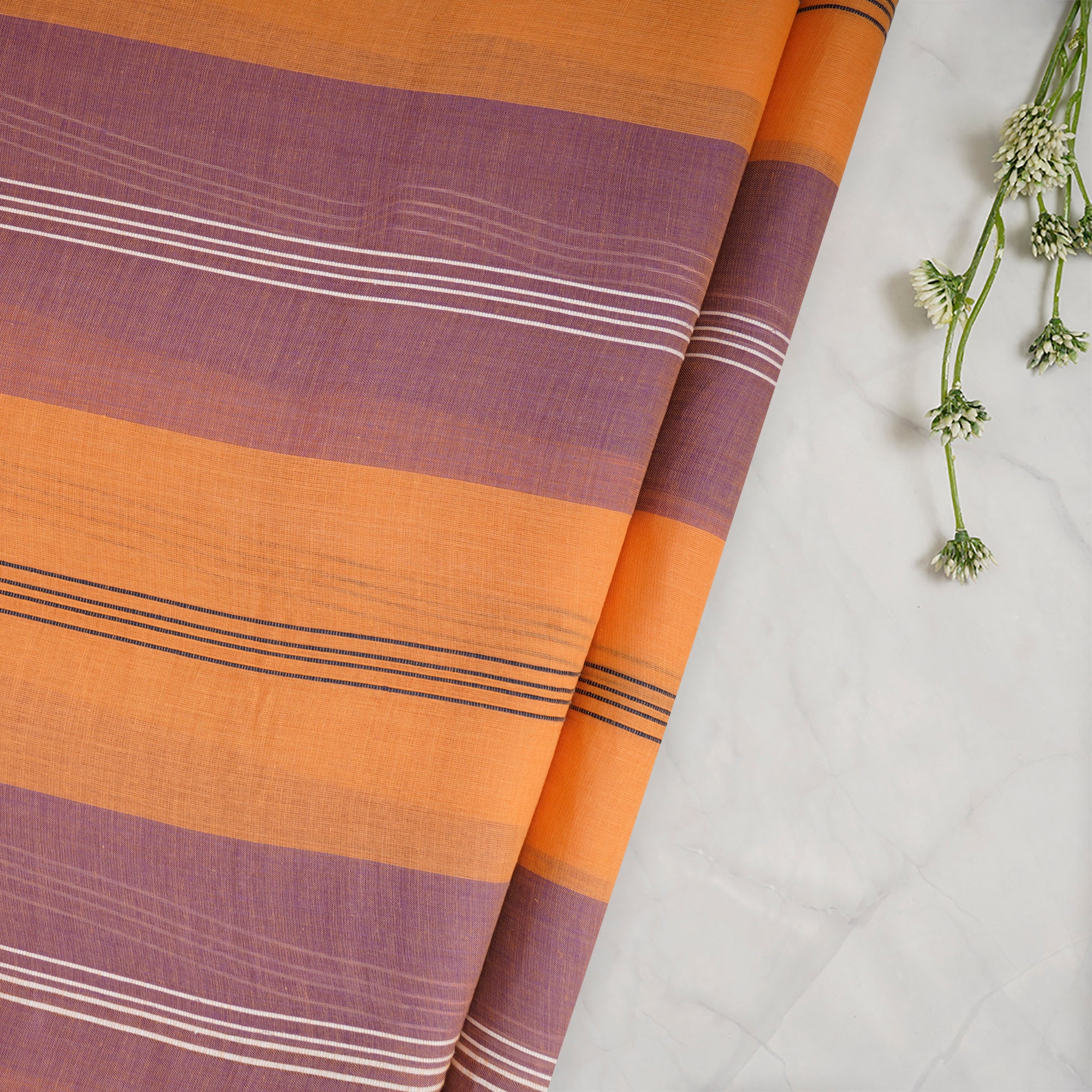 Orange Stripe Pattern Yarn Dyed Cotton Fabric