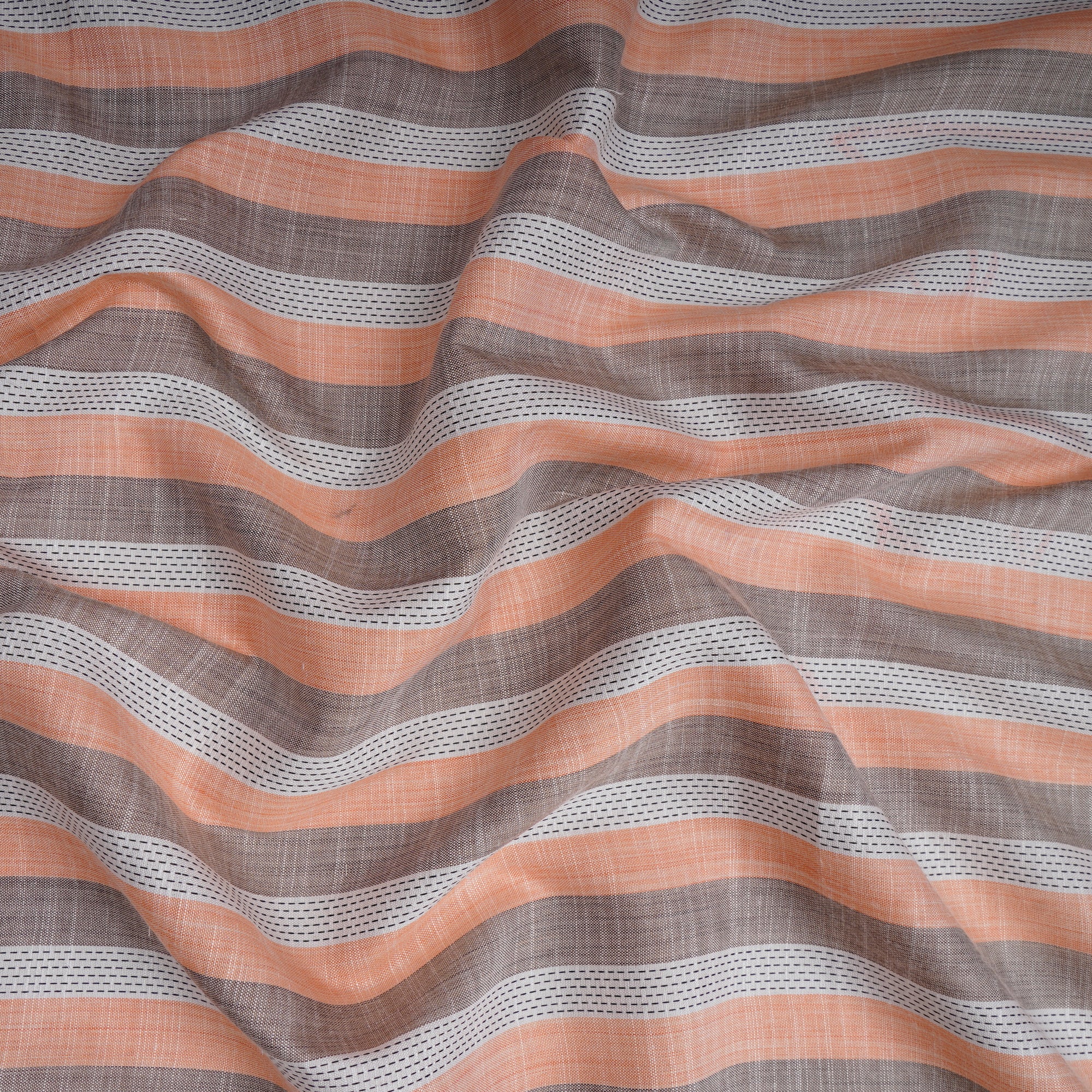 White-Peach Stripe Pattern Yarn Dyed Cotton Fabric