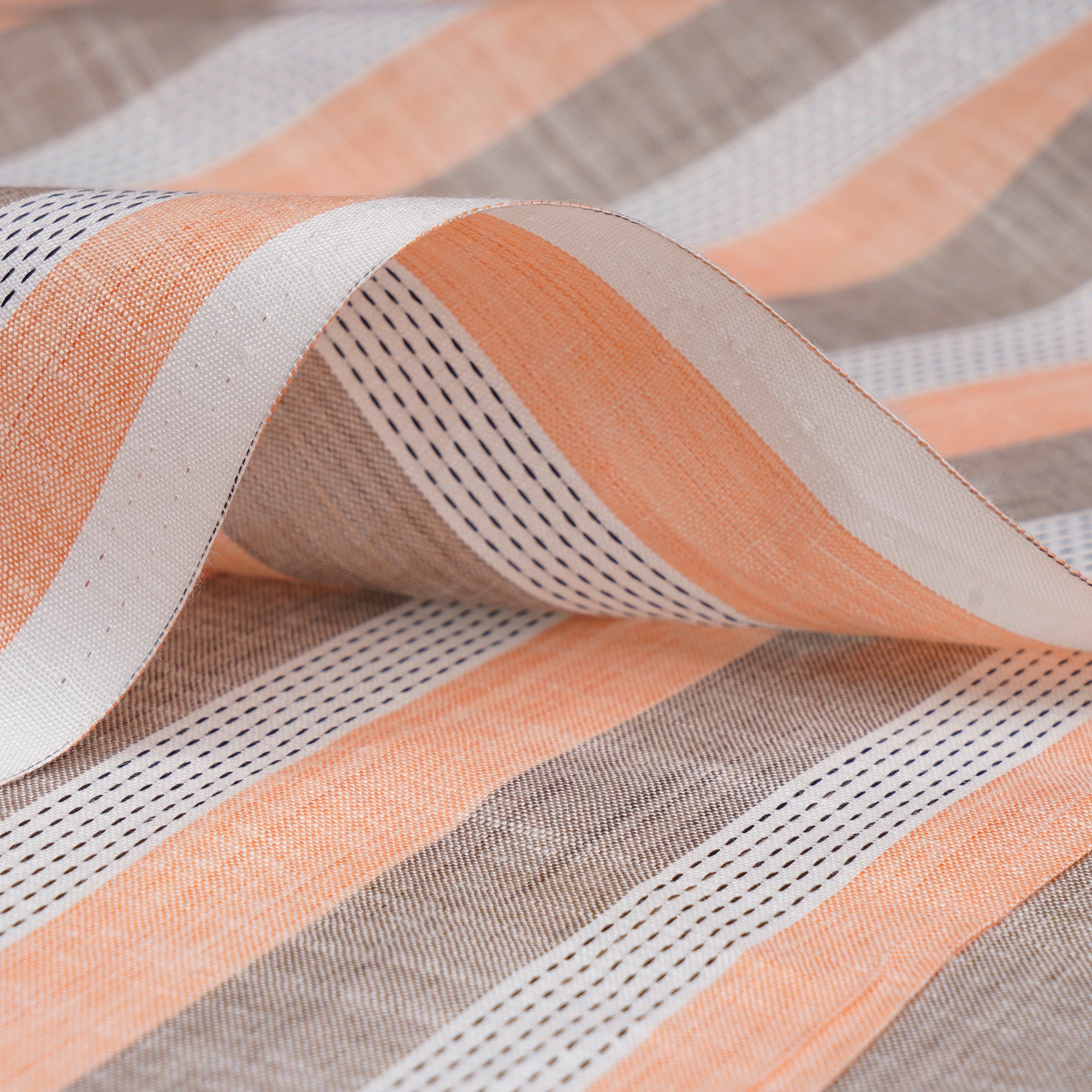 White-Peach Stripe Pattern Yarn Dyed Cotton Fabric