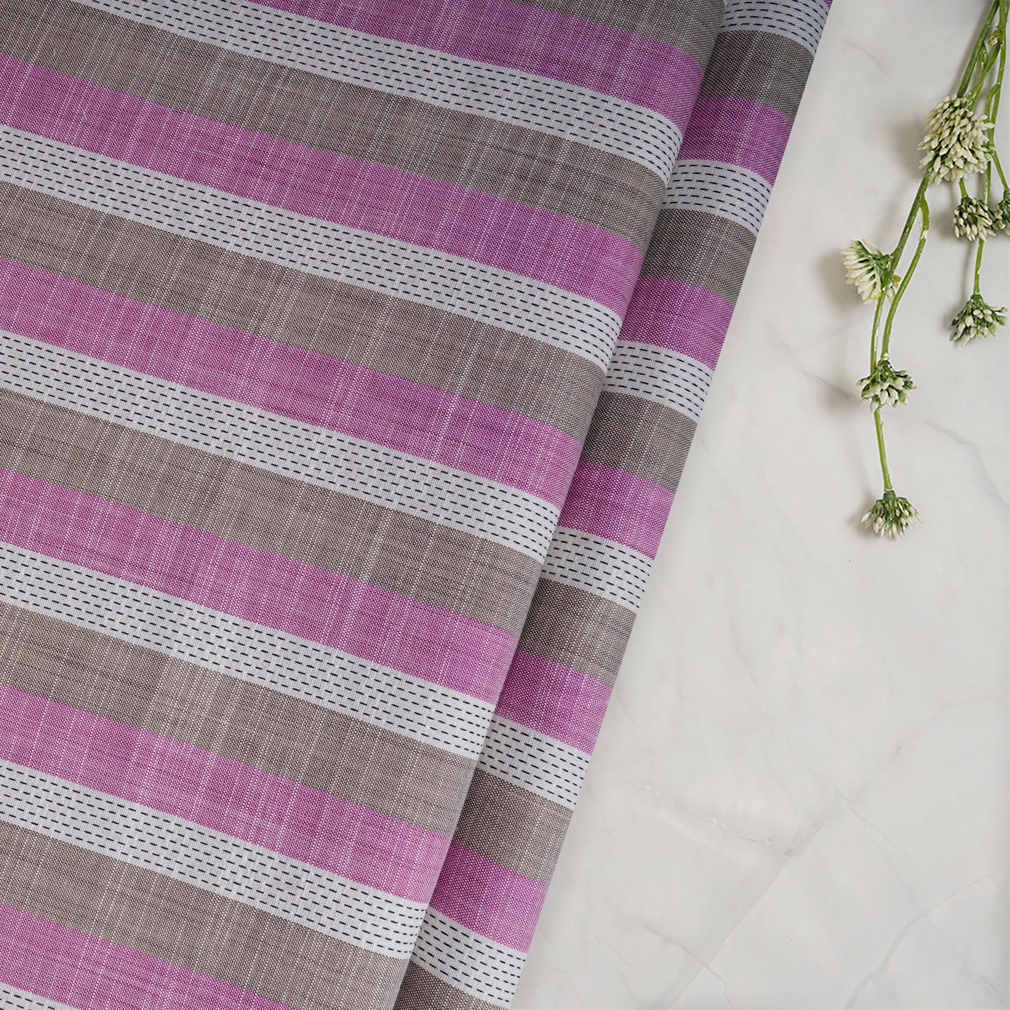 White-Pink Stripe Pattern Yarn Dyed Cotton Fabric