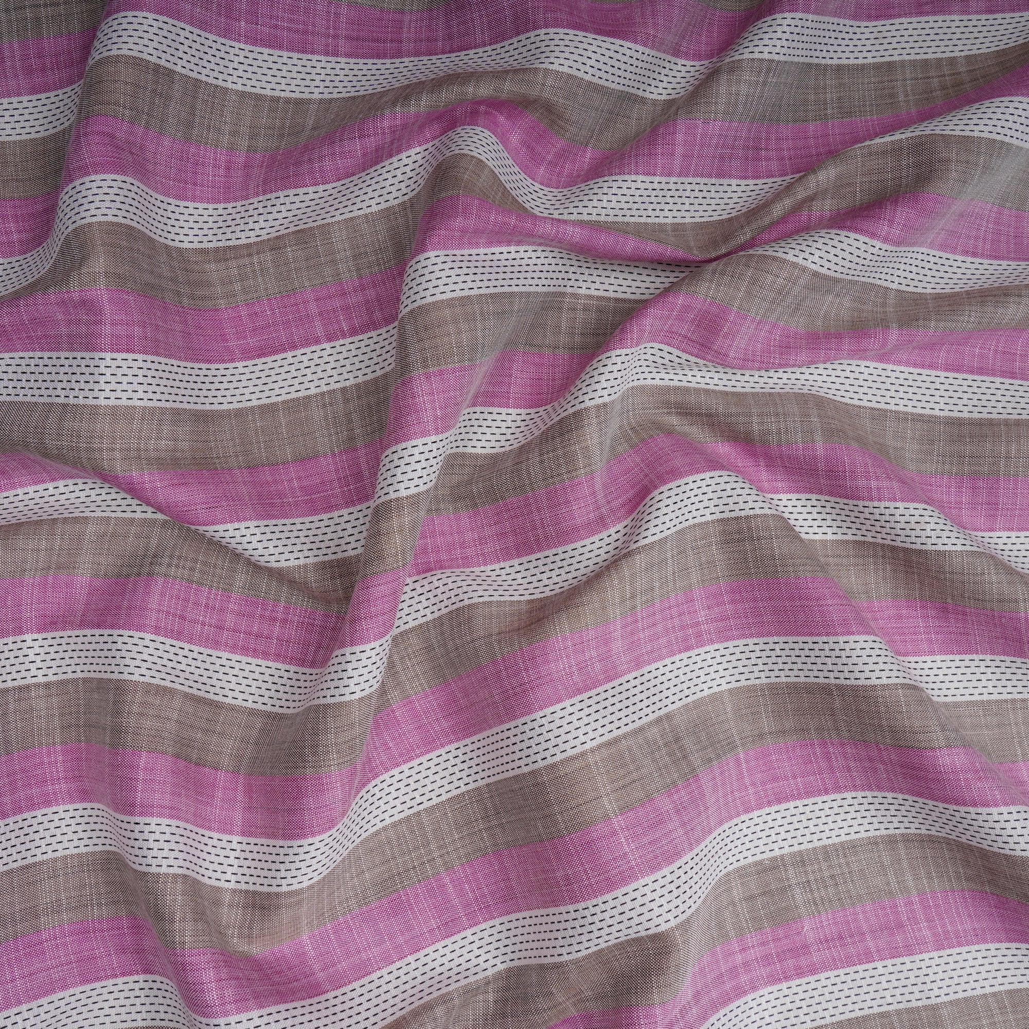 White-Pink Stripe Pattern Yarn Dyed Cotton Fabric