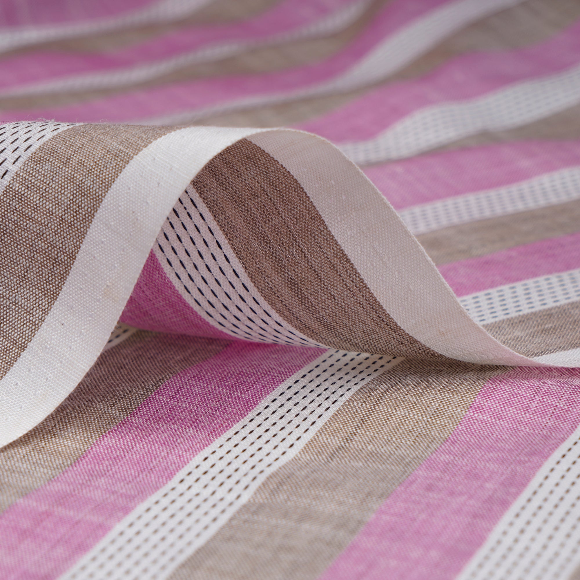 White-Pink Stripe Pattern Yarn Dyed Cotton Fabric