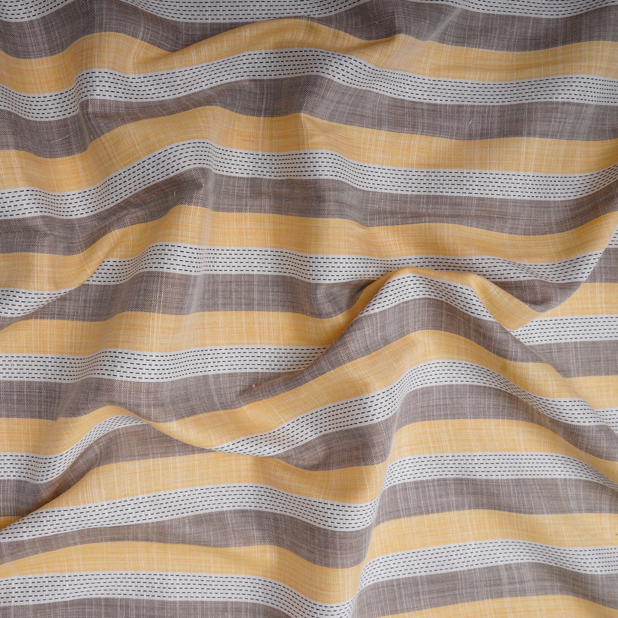 White-Yellow Stripe Pattern Yarn Dyed Cotton Fabric