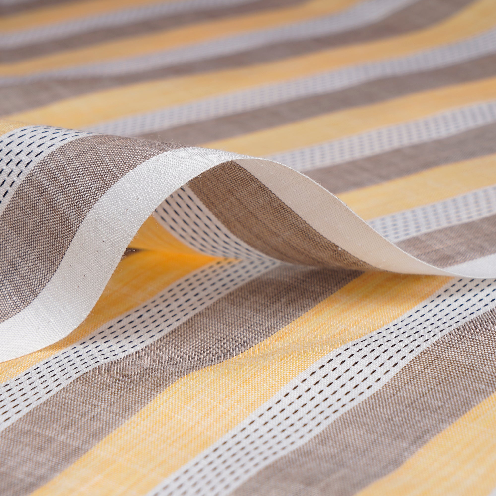 White-Yellow Stripe Pattern Yarn Dyed Cotton Fabric