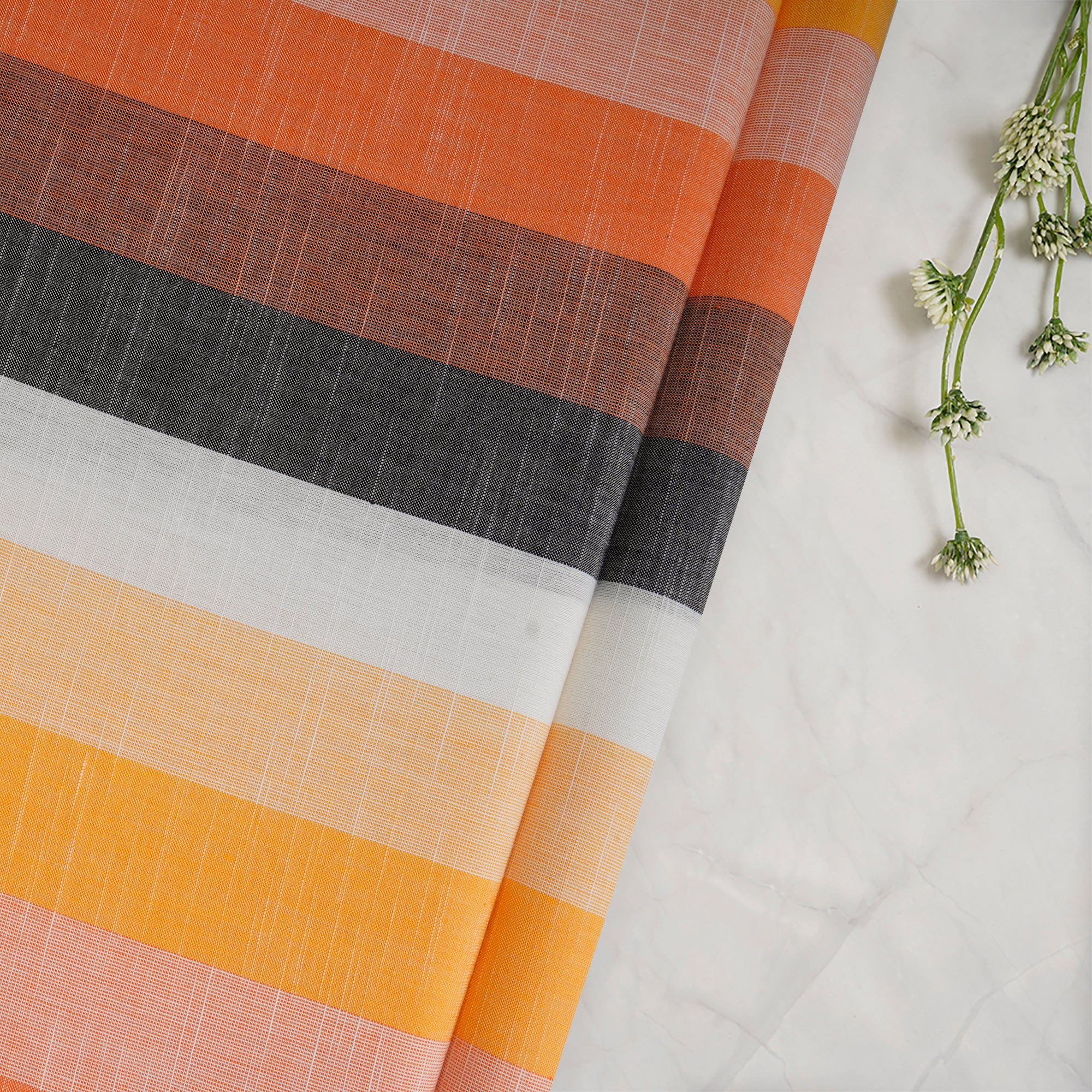 Orange Stripe Pattern Yarn Dyed Cotton Fabric