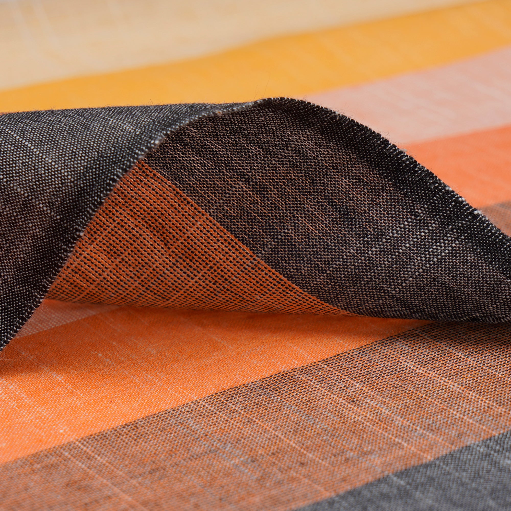 Orange Stripe Pattern Yarn Dyed Cotton Fabric