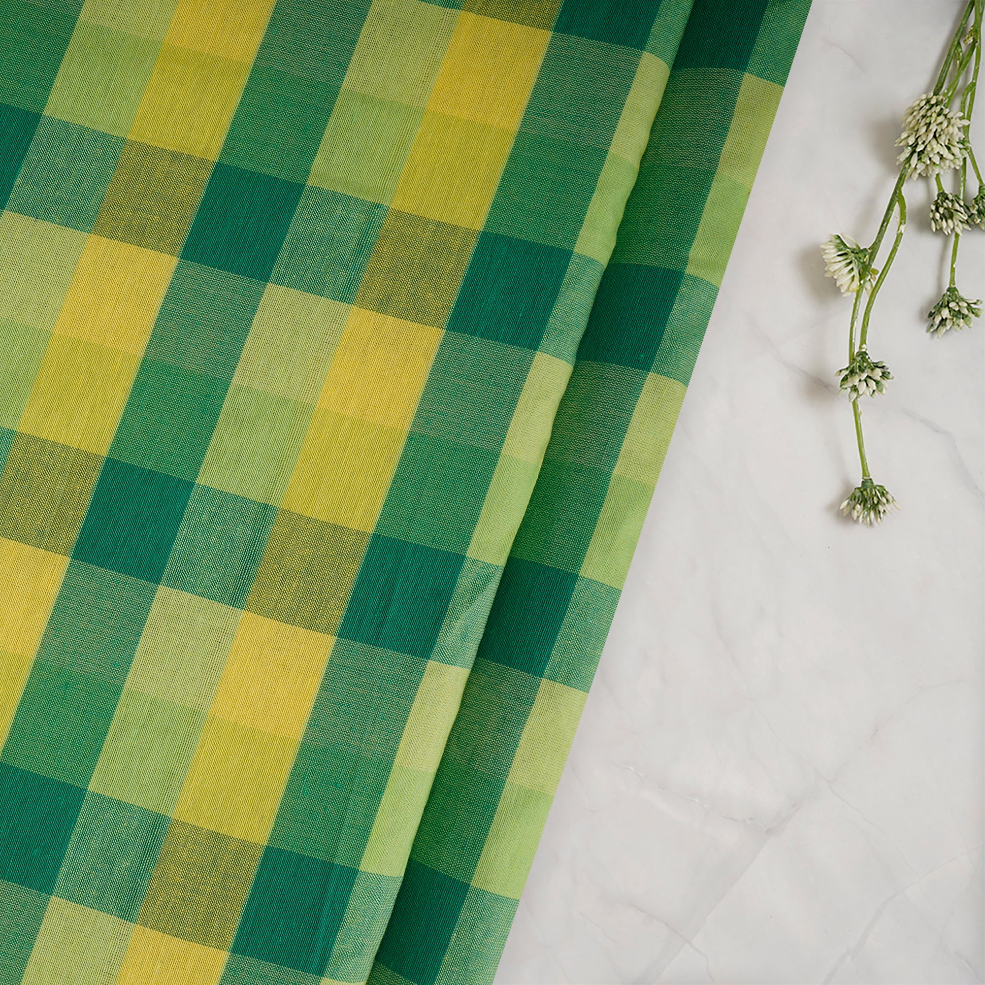 Green-Yellow Check Pattern Yarn Dyed Cotton Fabric