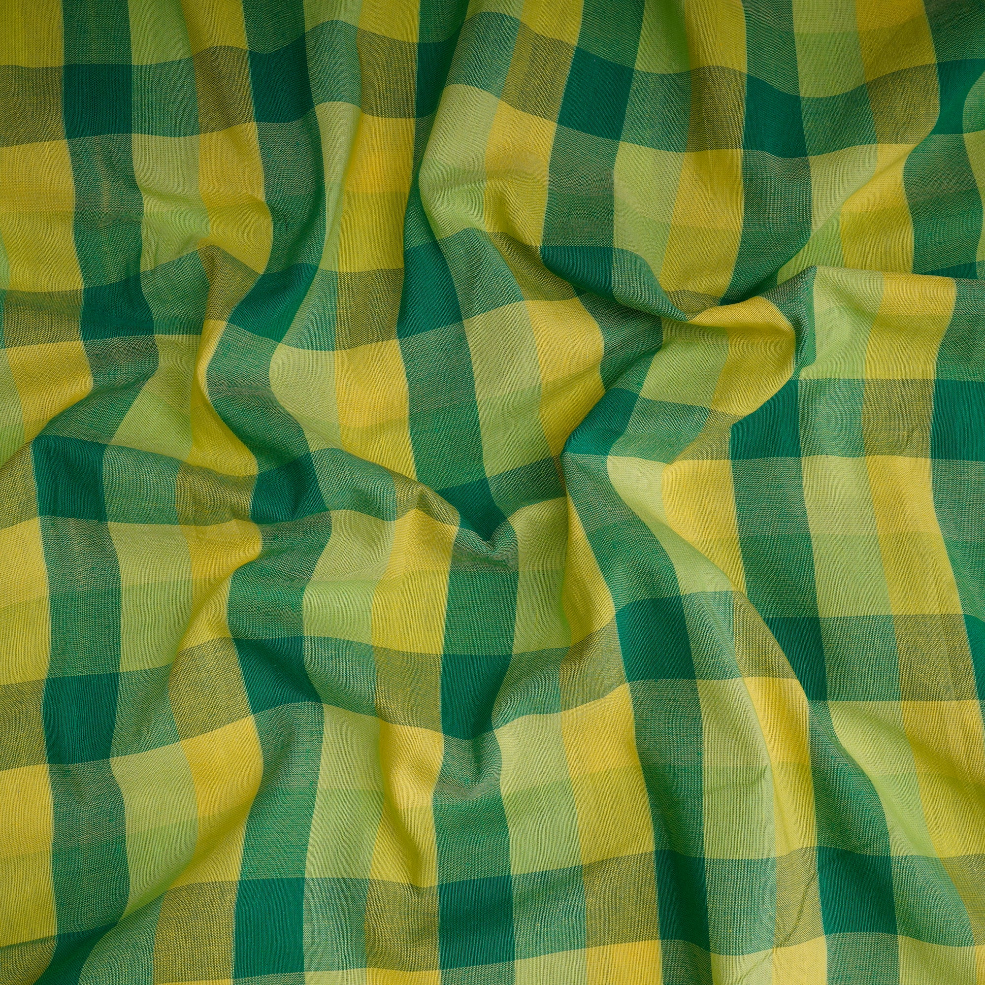 Green-Yellow Check Pattern Yarn Dyed Cotton Fabric