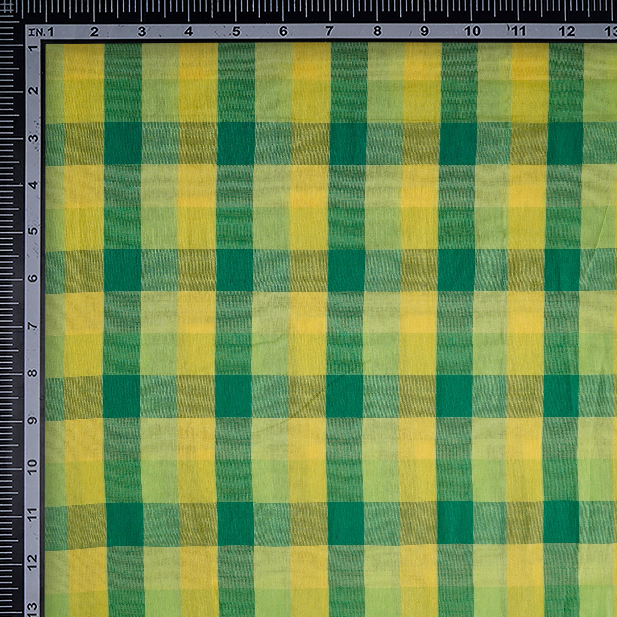 Green-Yellow Check Pattern Yarn Dyed Cotton Fabric