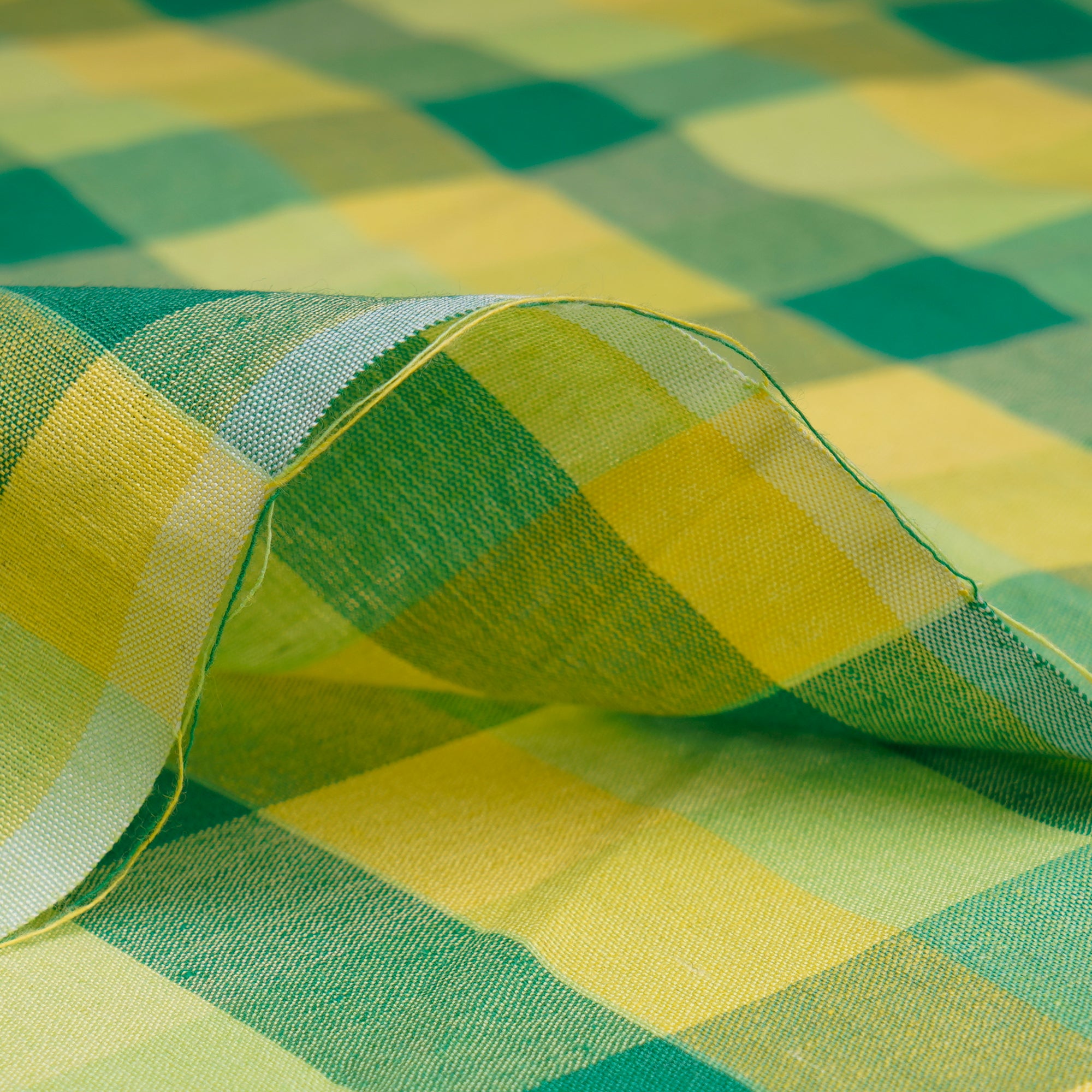 Green-Yellow Check Pattern Yarn Dyed Cotton Fabric