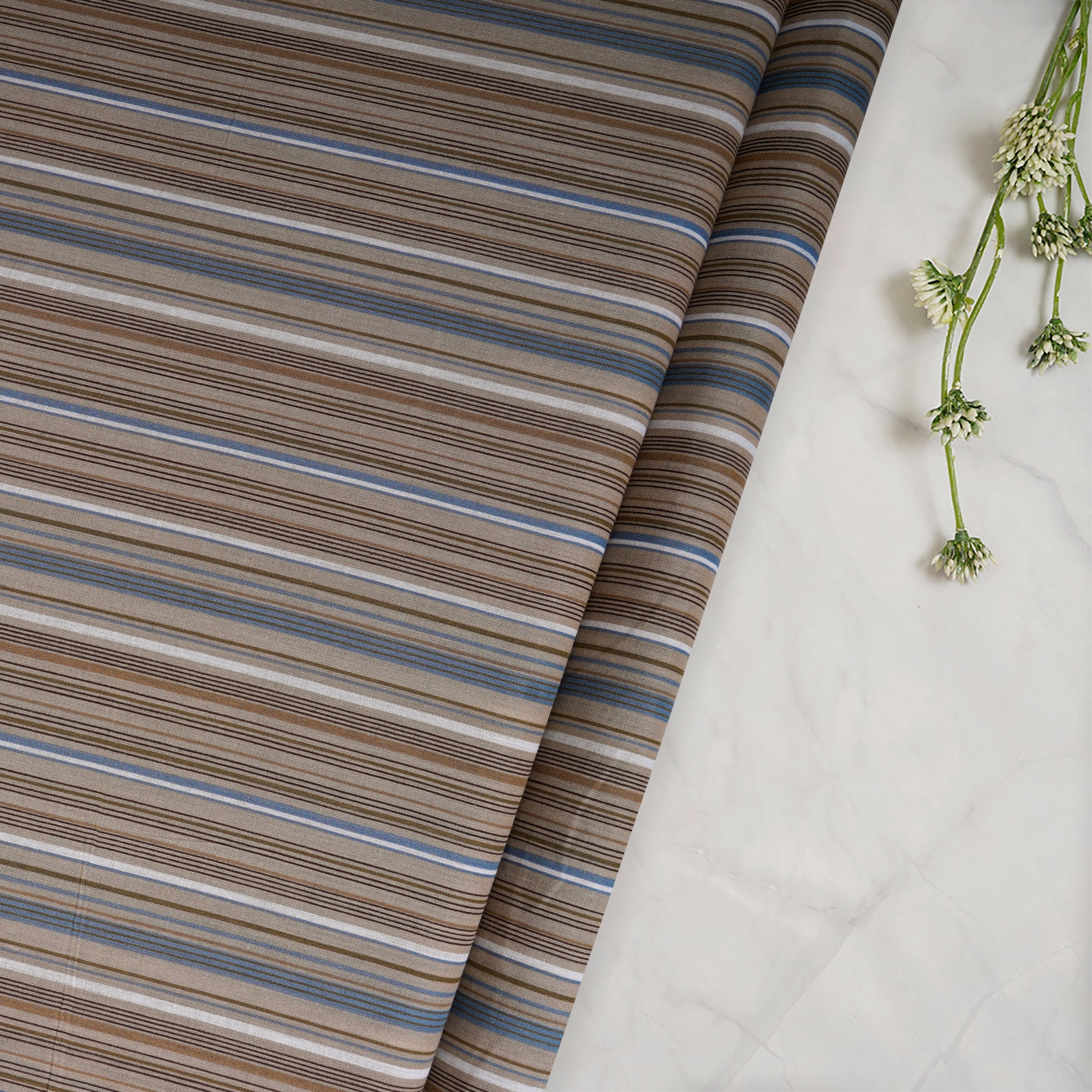 Beige Stripe Pattern Yarn Dyed Cotton Fabric