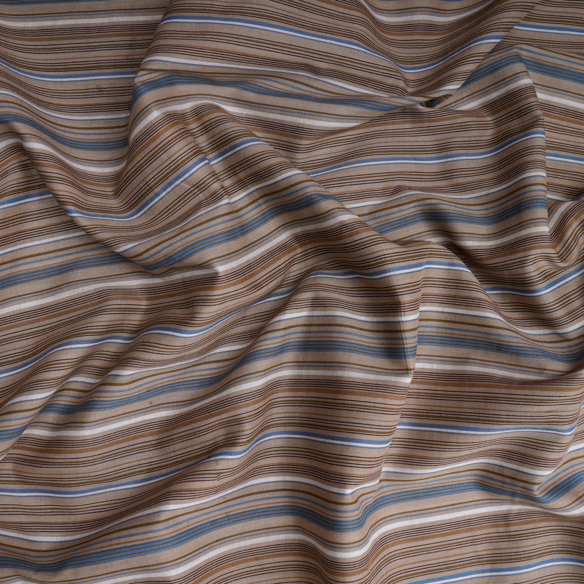 Beige Stripe Pattern Yarn Dyed Cotton Fabric