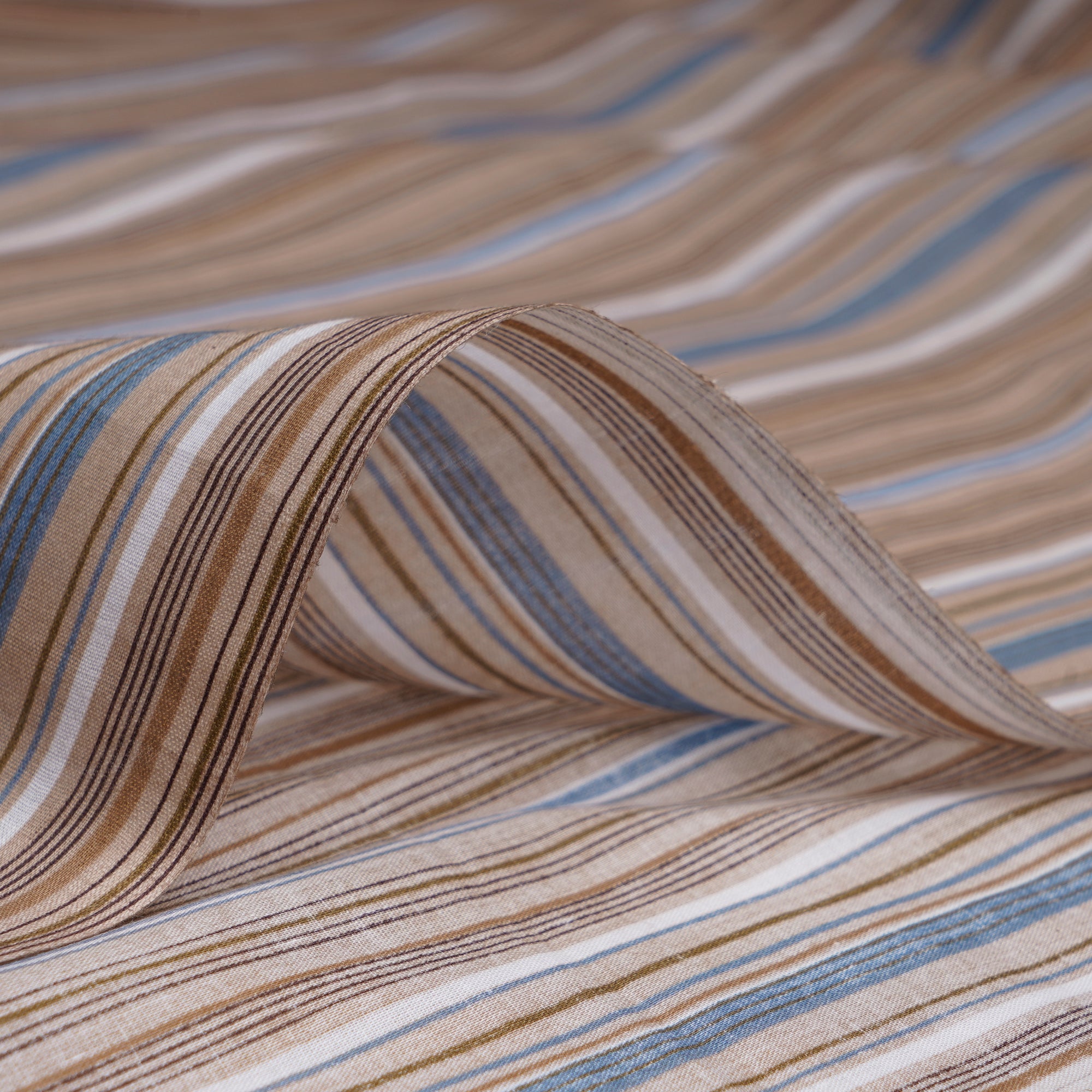 Beige Stripe Pattern Yarn Dyed Cotton Fabric