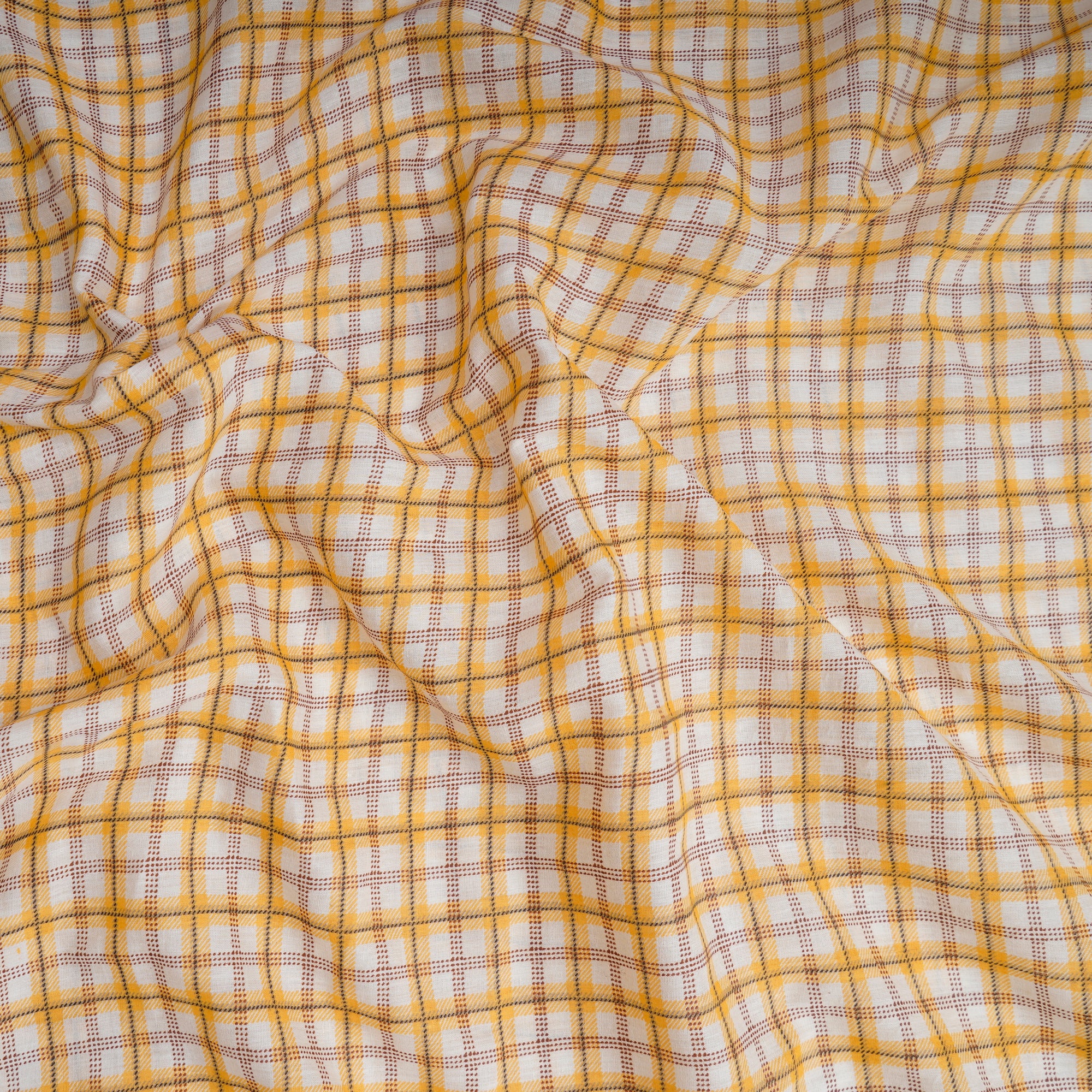 White-Yellow Check Pattern Yarn Dyed Cotton Fabric