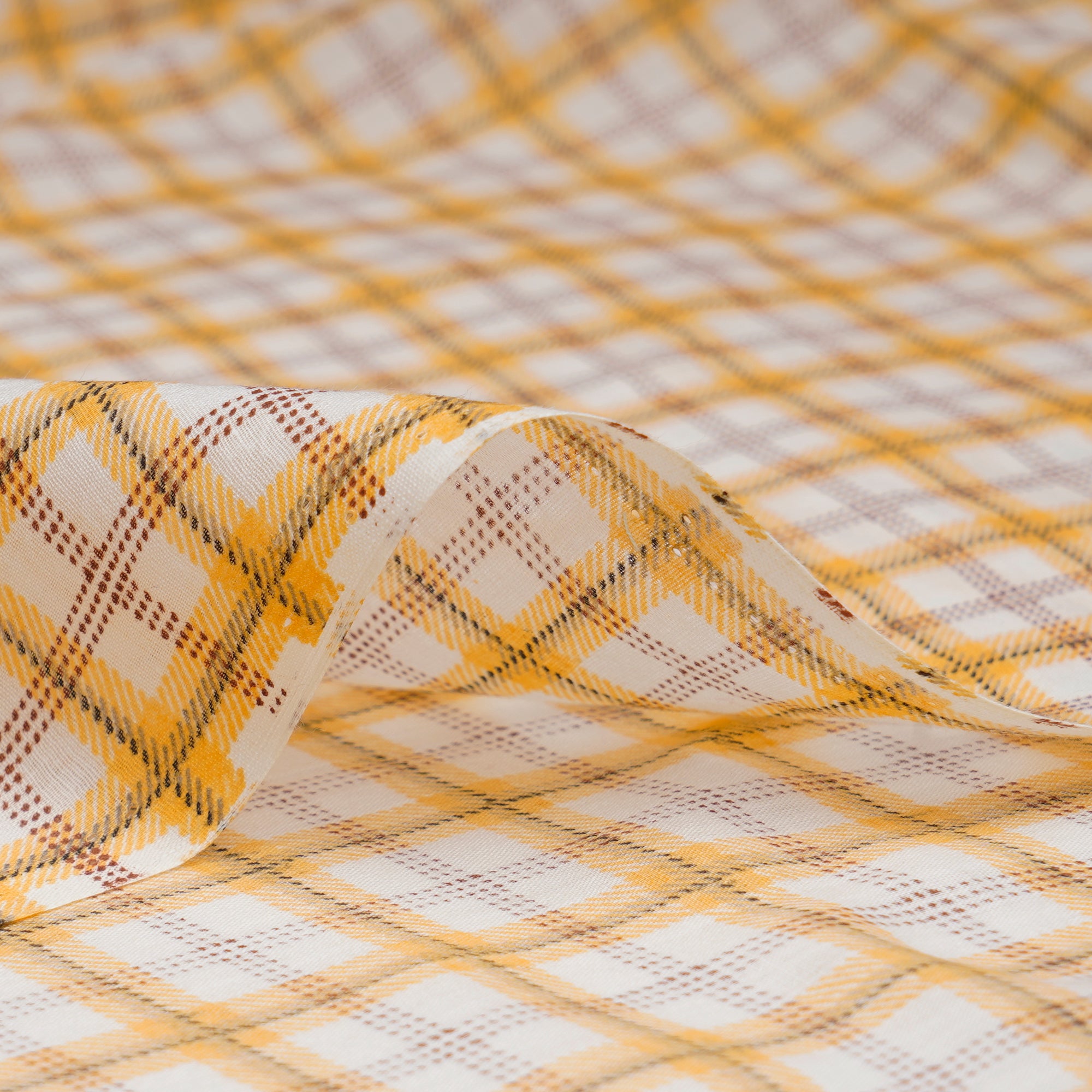 White-Yellow Check Pattern Yarn Dyed Cotton Fabric