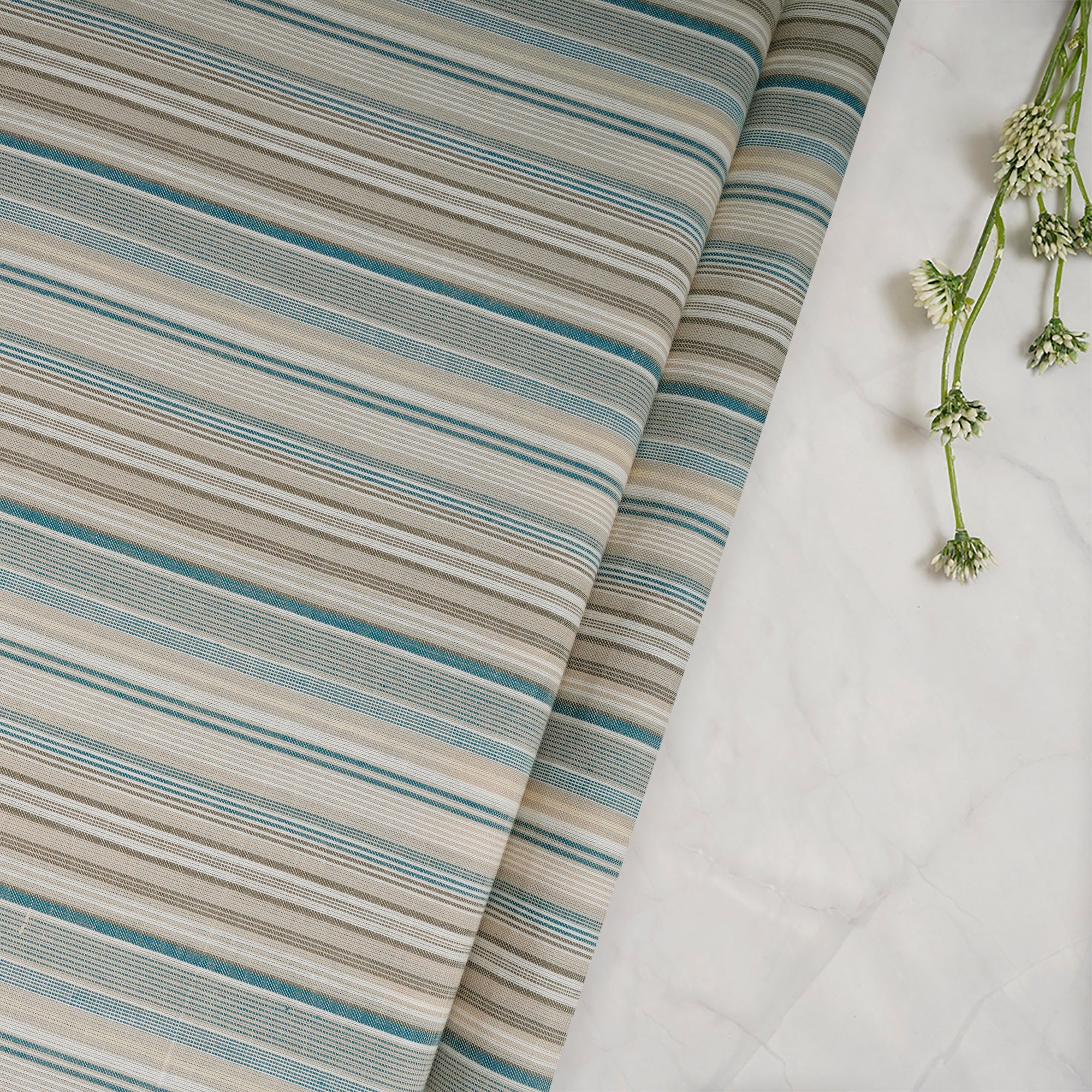 Cream Stripe Pattern Yarn Dyed Cotton Fabric