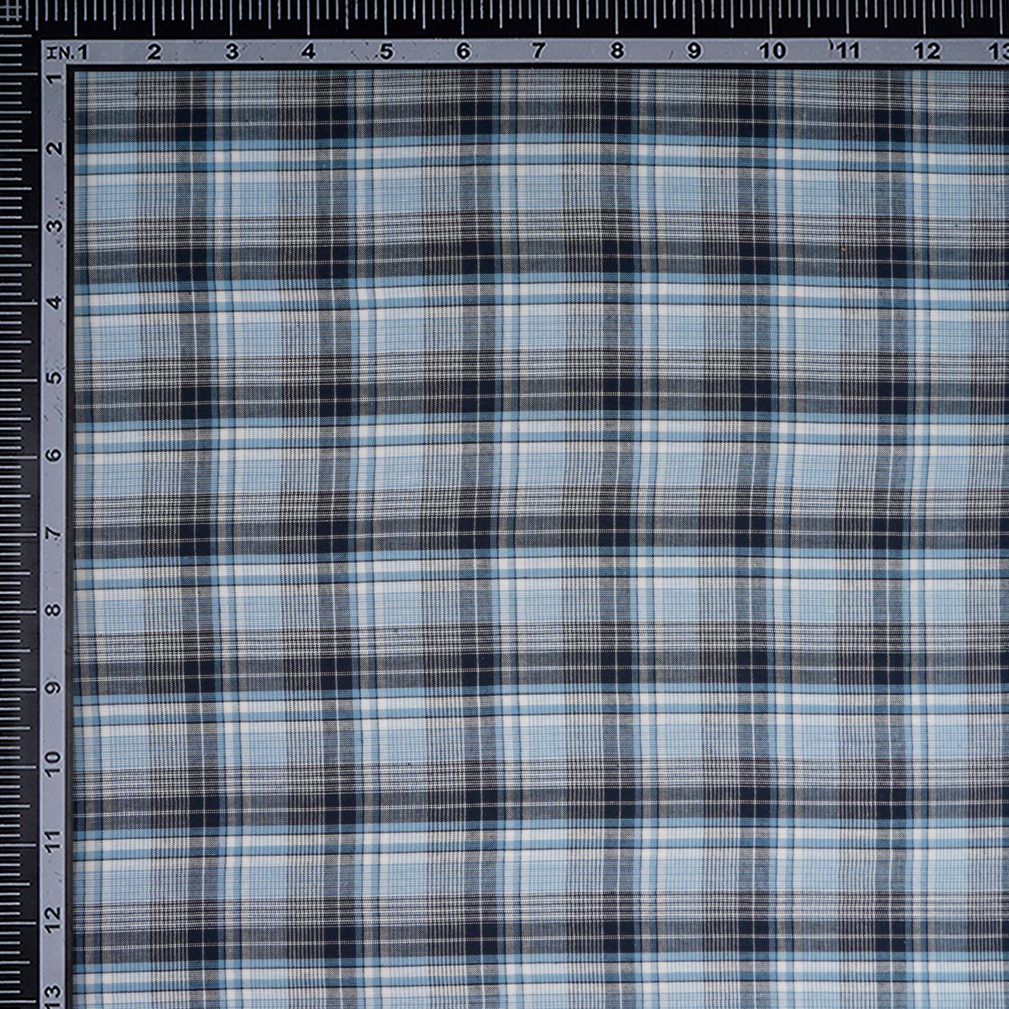 White-Blue Check Pattern Yarn Dyed Cotton Fabric