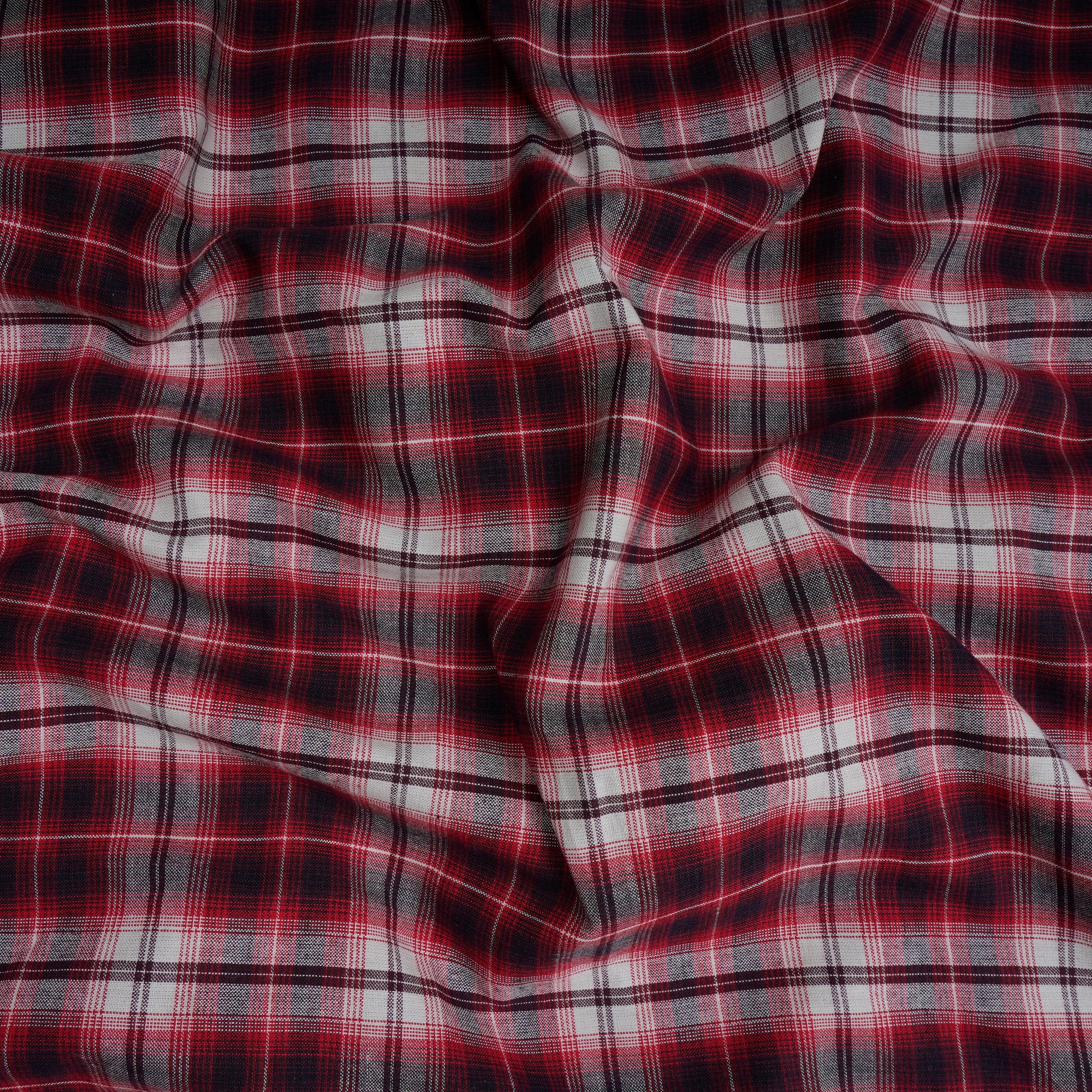 White-Red Check Pattern Yarn Dyed Cotton Fabric