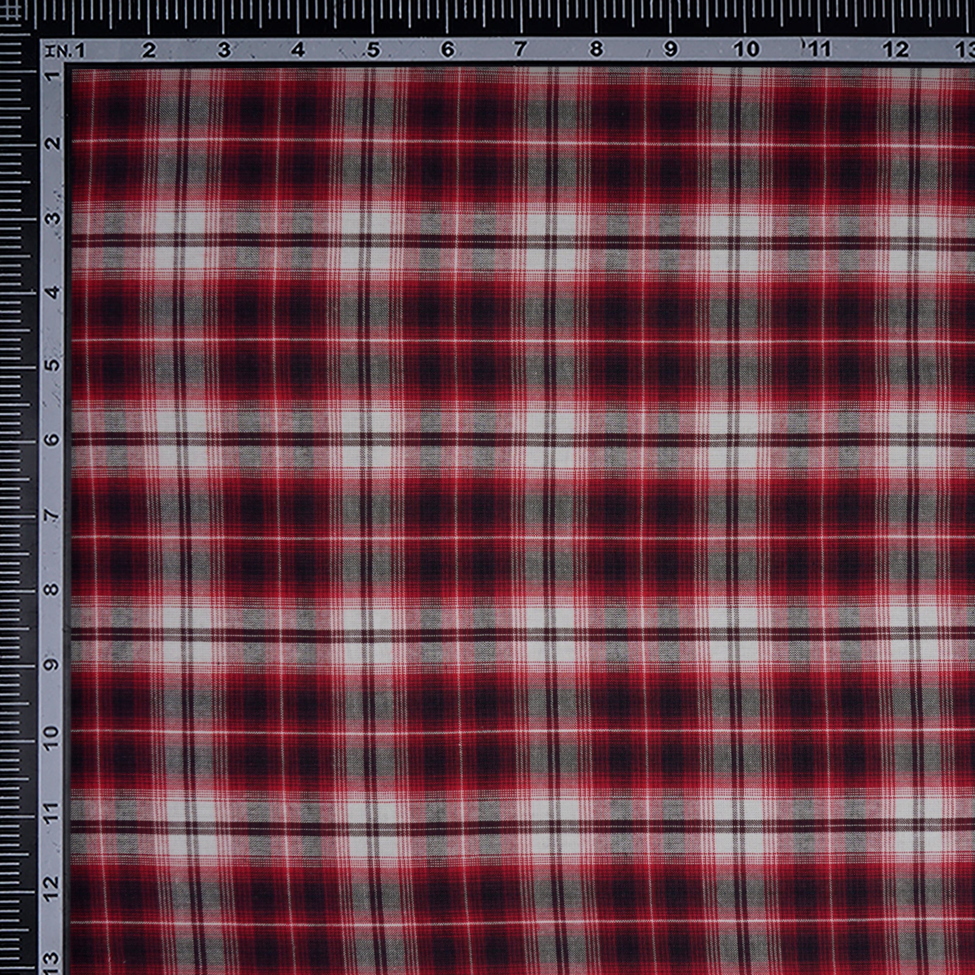 White-Red Check Pattern Yarn Dyed Cotton Fabric