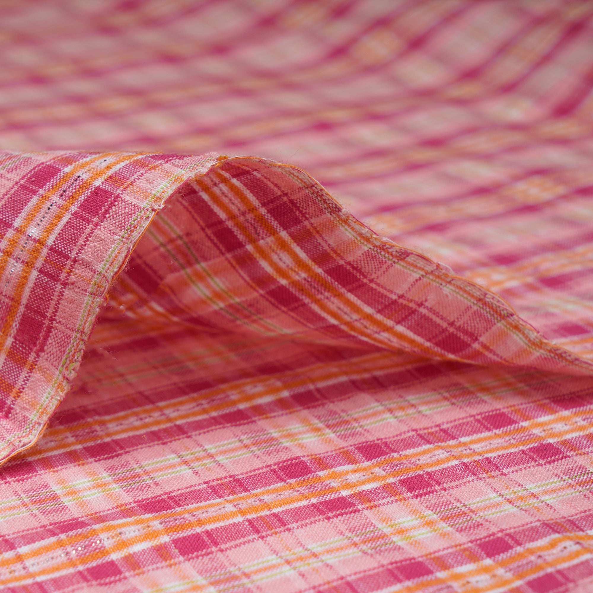 Light Pink Check Pattern Yarn Dyed Cotton Fabric