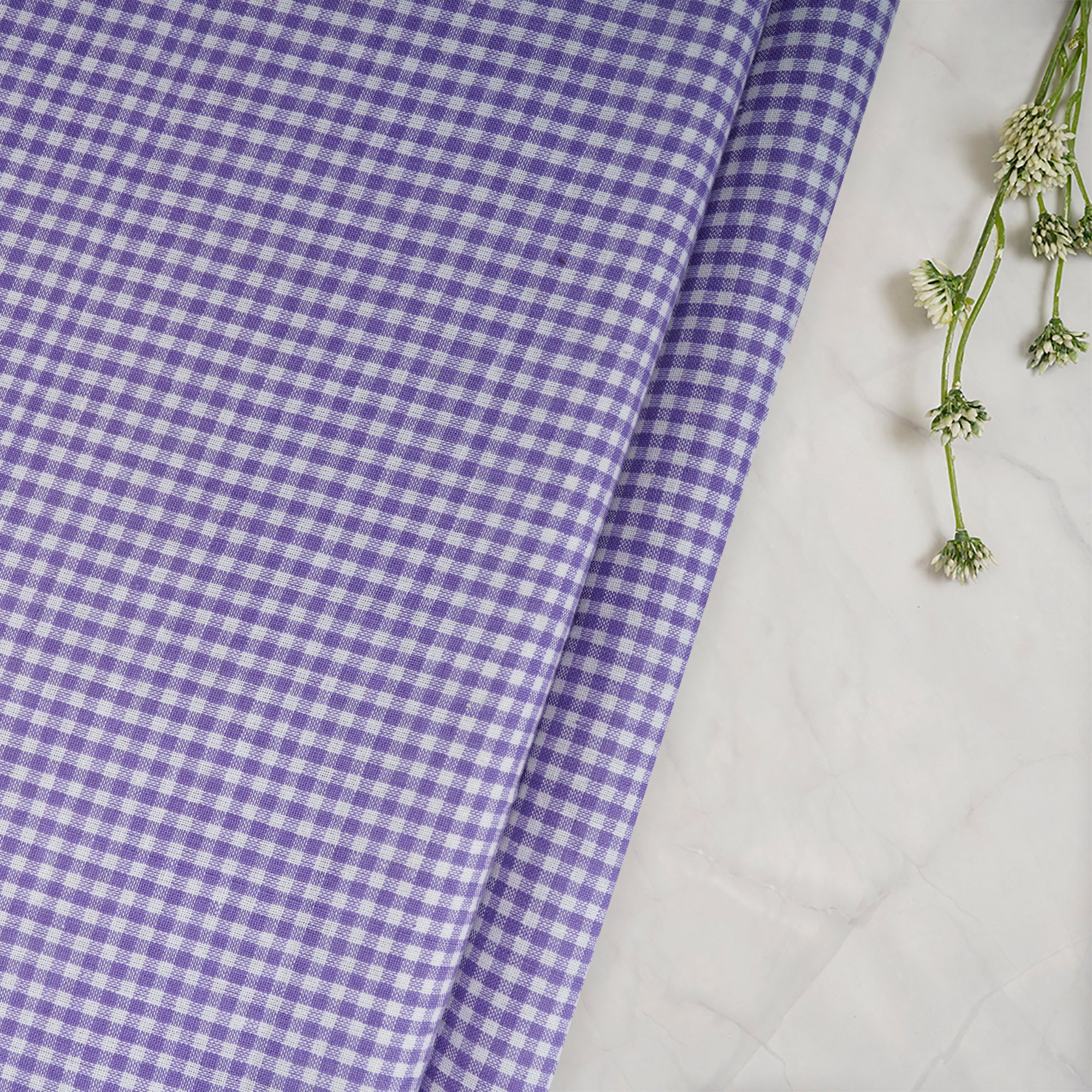 Purple Check Pattern Yarn Dyed Cotton Fabric