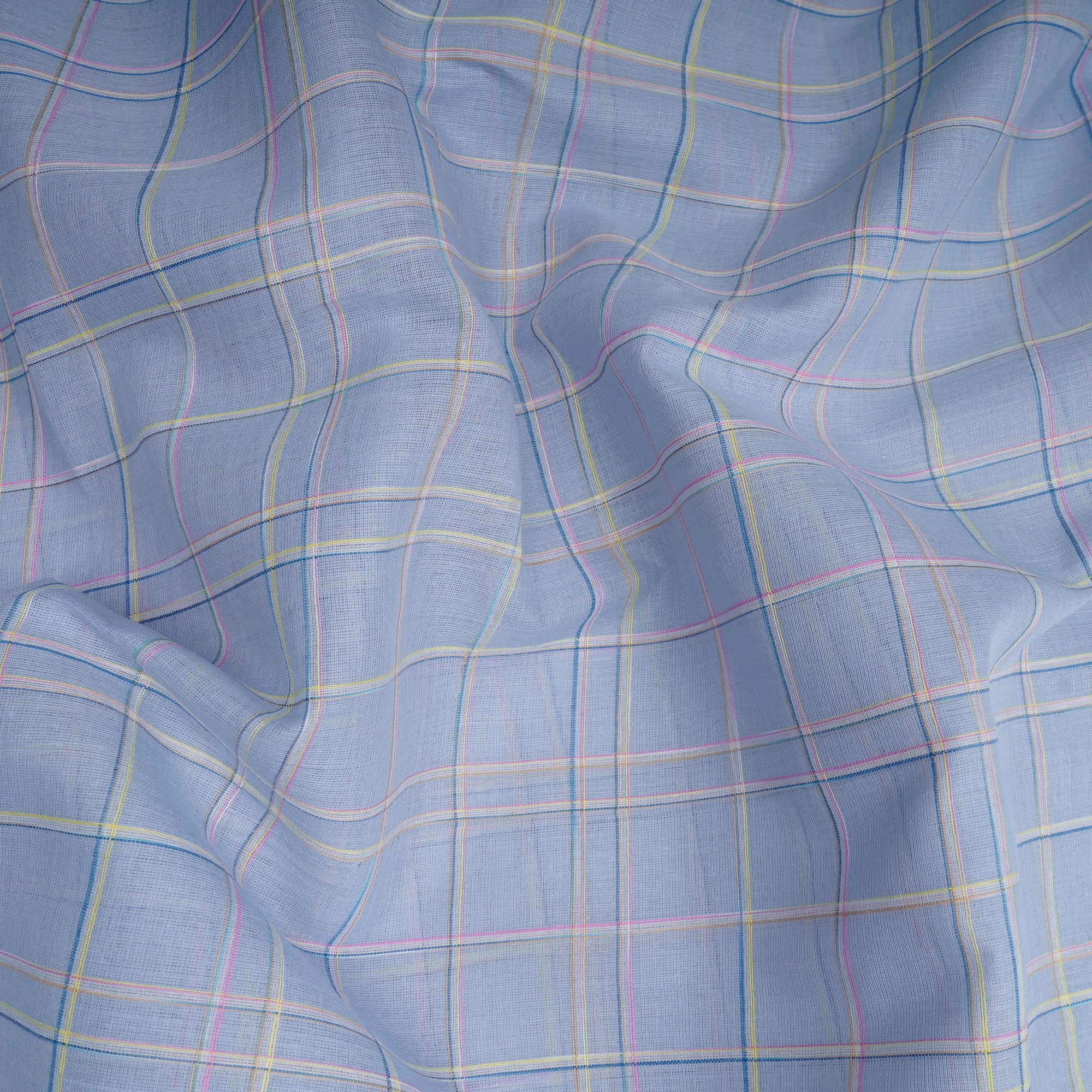 Ice Blue Check Pattern Yarn Dyed Cotton Fabric