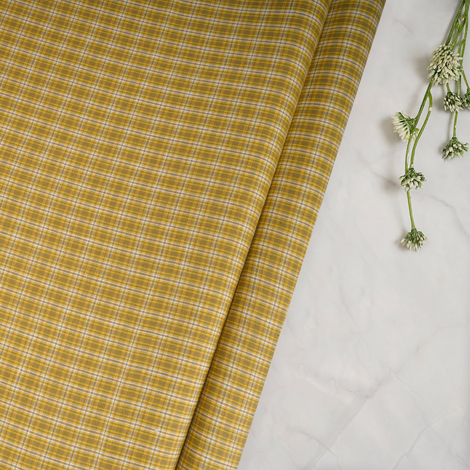 Yellow Check Pattern Yarn Dyed Cotton Fabric