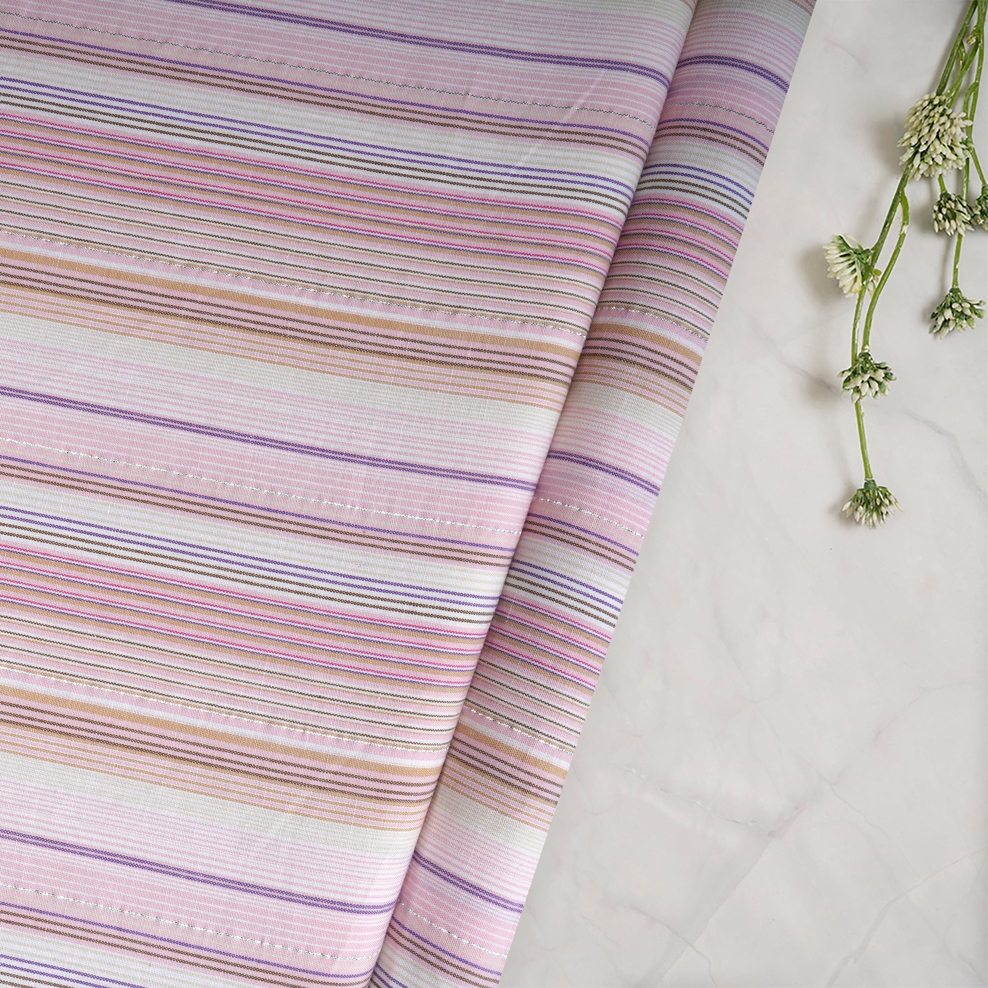 Light Pink Stripe Pattern Yarn Dyed Cotton Fabric