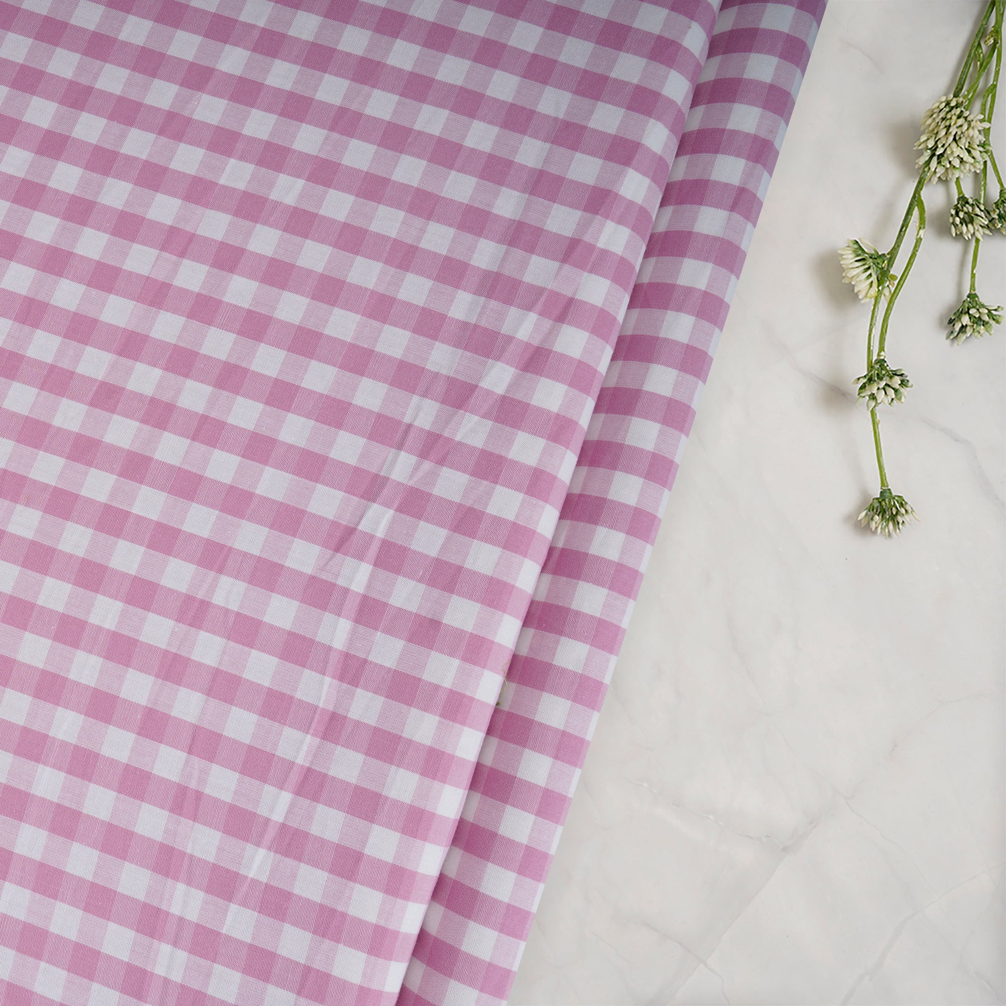 Baby Pink Check Pattern Yarn Dyed Cotton Fabric